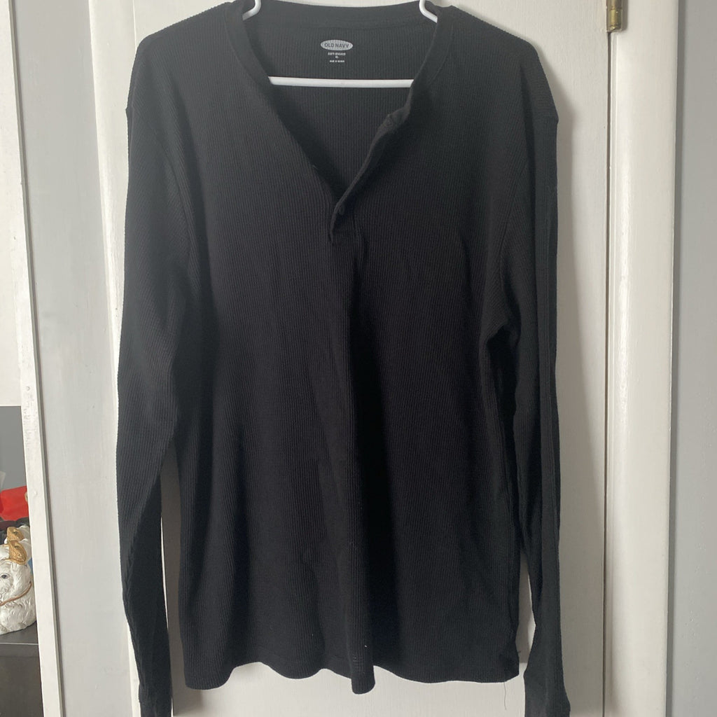 Old Navy Shirt Mens XL Black Long Sleeve Knit Thermal Casual Outdoor Hike F-004
