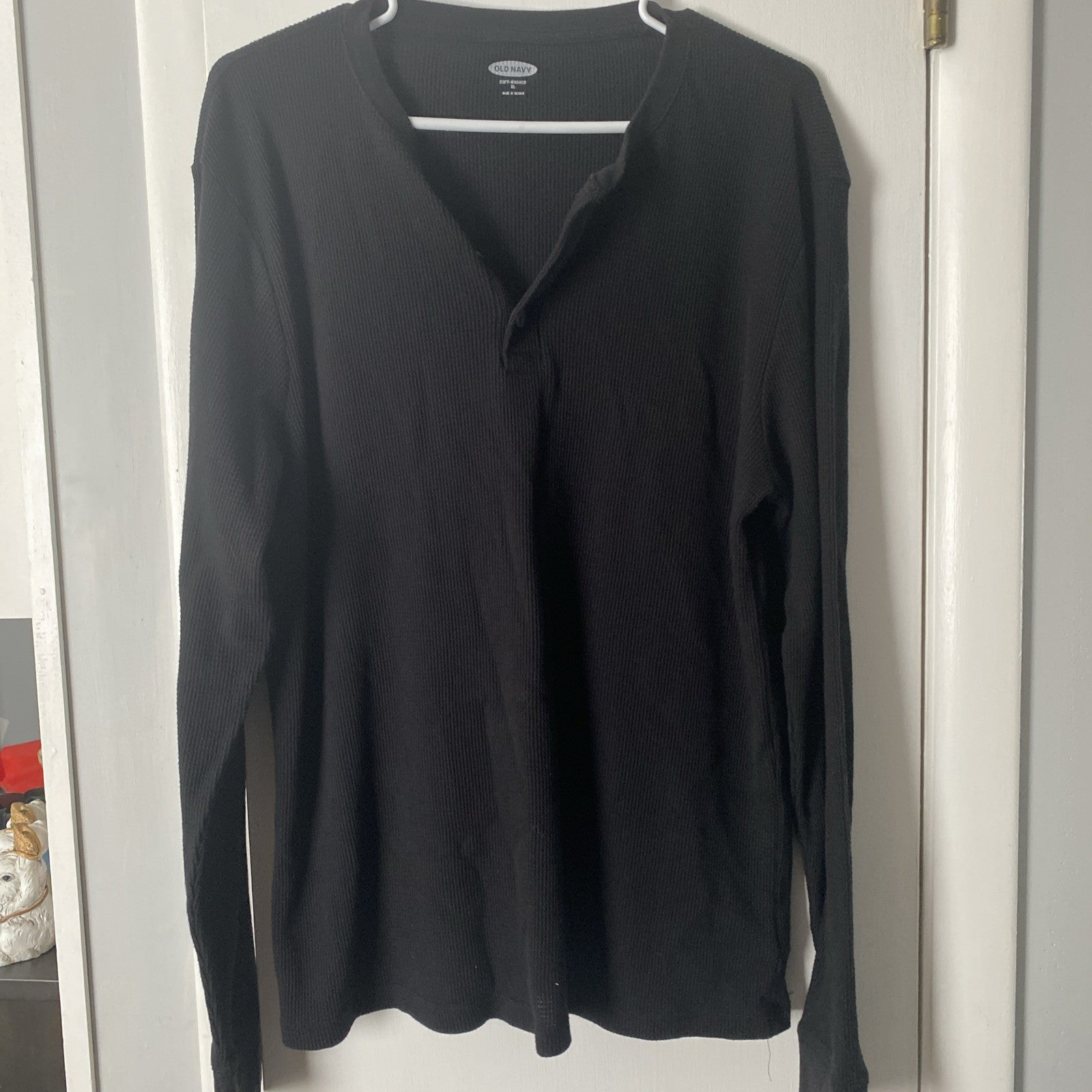 Old Navy Shirt Mens XL Black Long Sleeve Knit Thermal Casual Outdoor Hike F-004