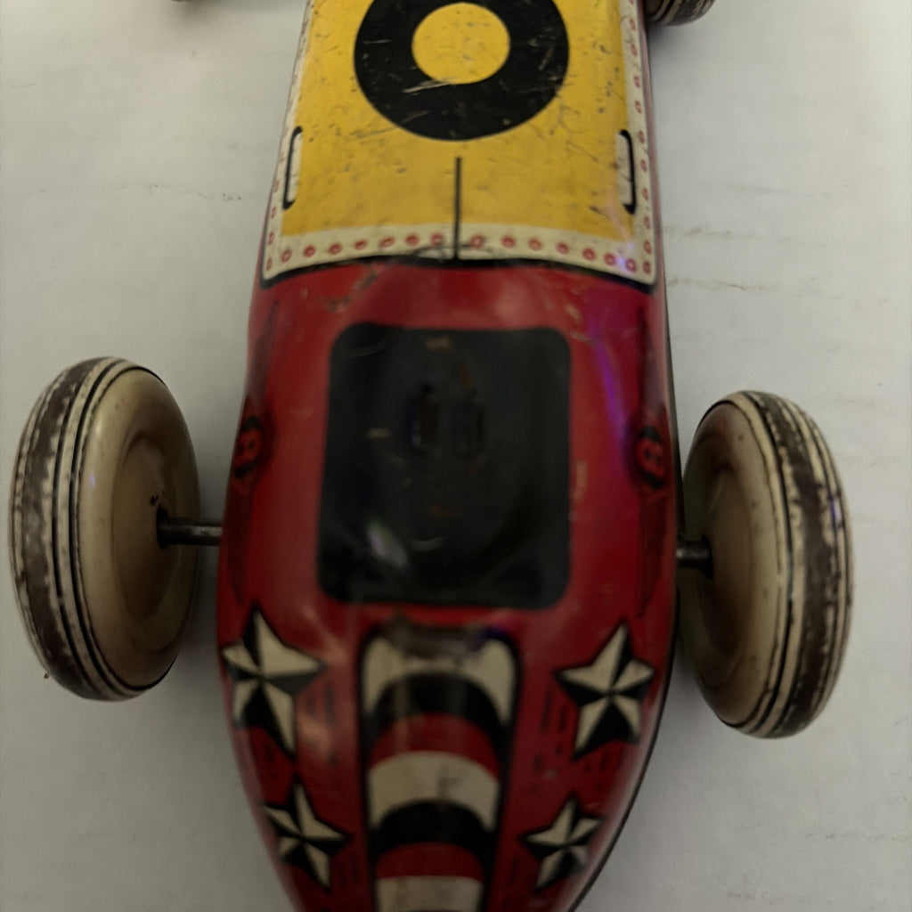 Vintage Lupor Red Yellow Toy Tin Race Car no. 8 No Driver
