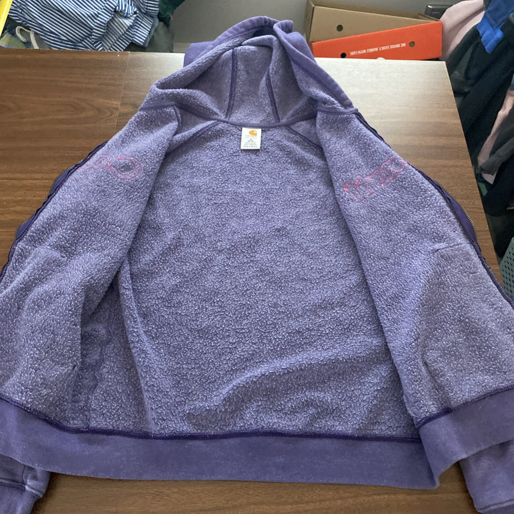 Carhartt Womans Medium 8/10 Full Zip Hoodie Purple W/Pink Writing