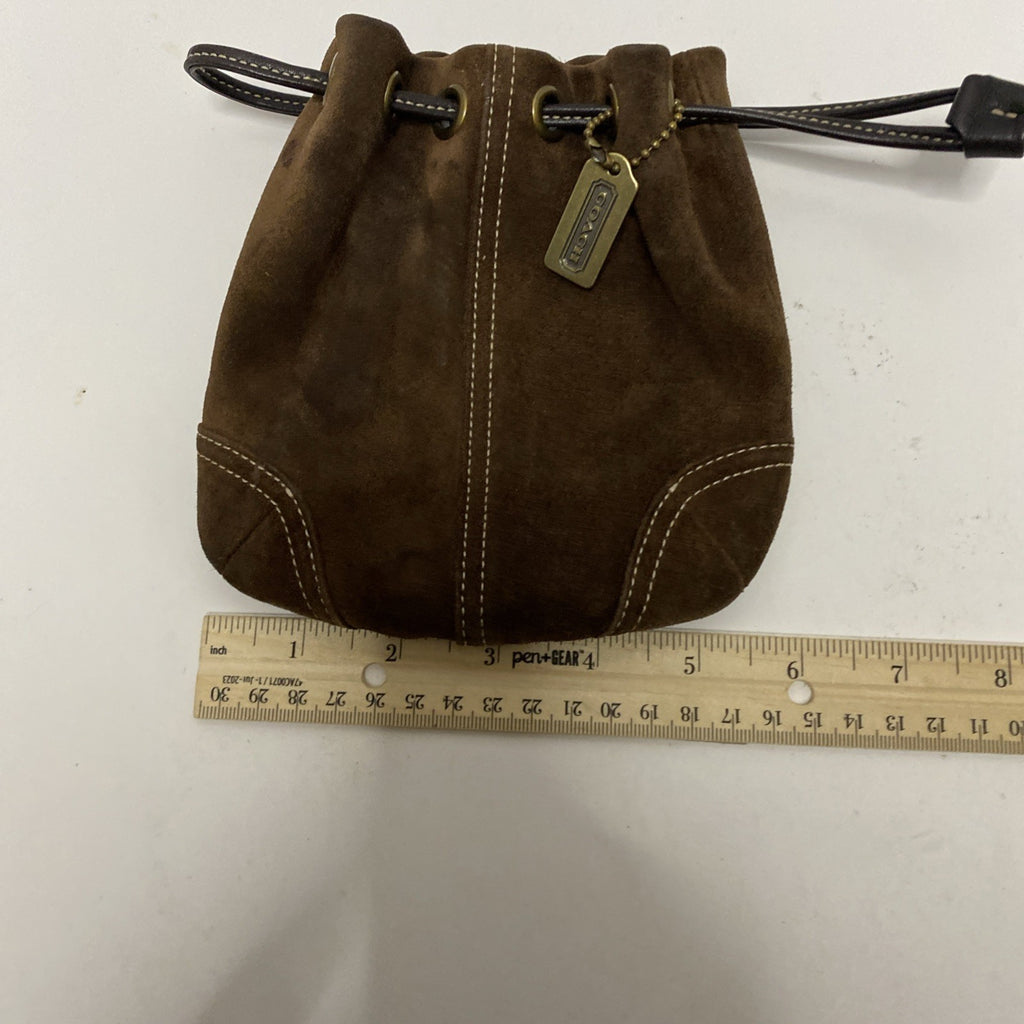 COACH VINTAGE MARBLE BAG DRAW STRING Brown  SUEDE SMALL EUC 6” x 6”