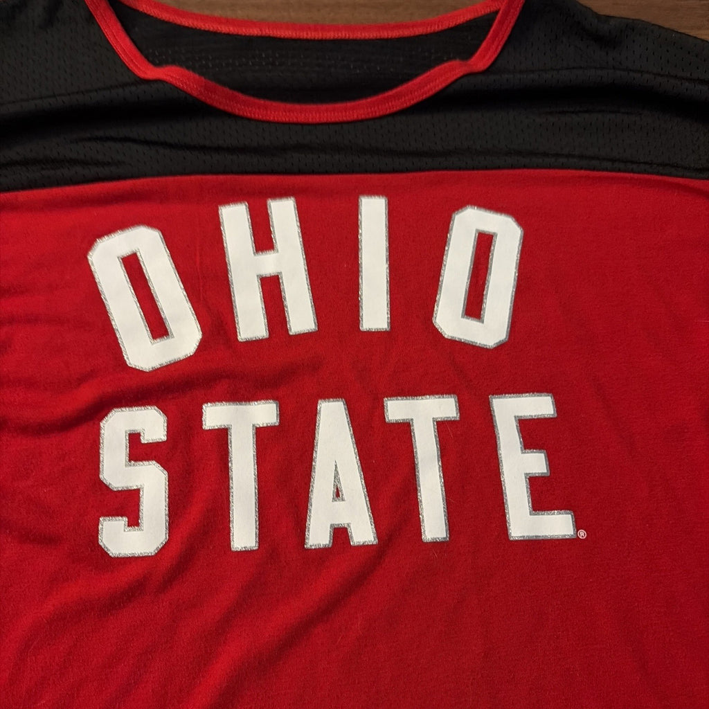 The Ohio State University Buckeyes Three-Quarter Sleeve Mesh Shoulder Shirt