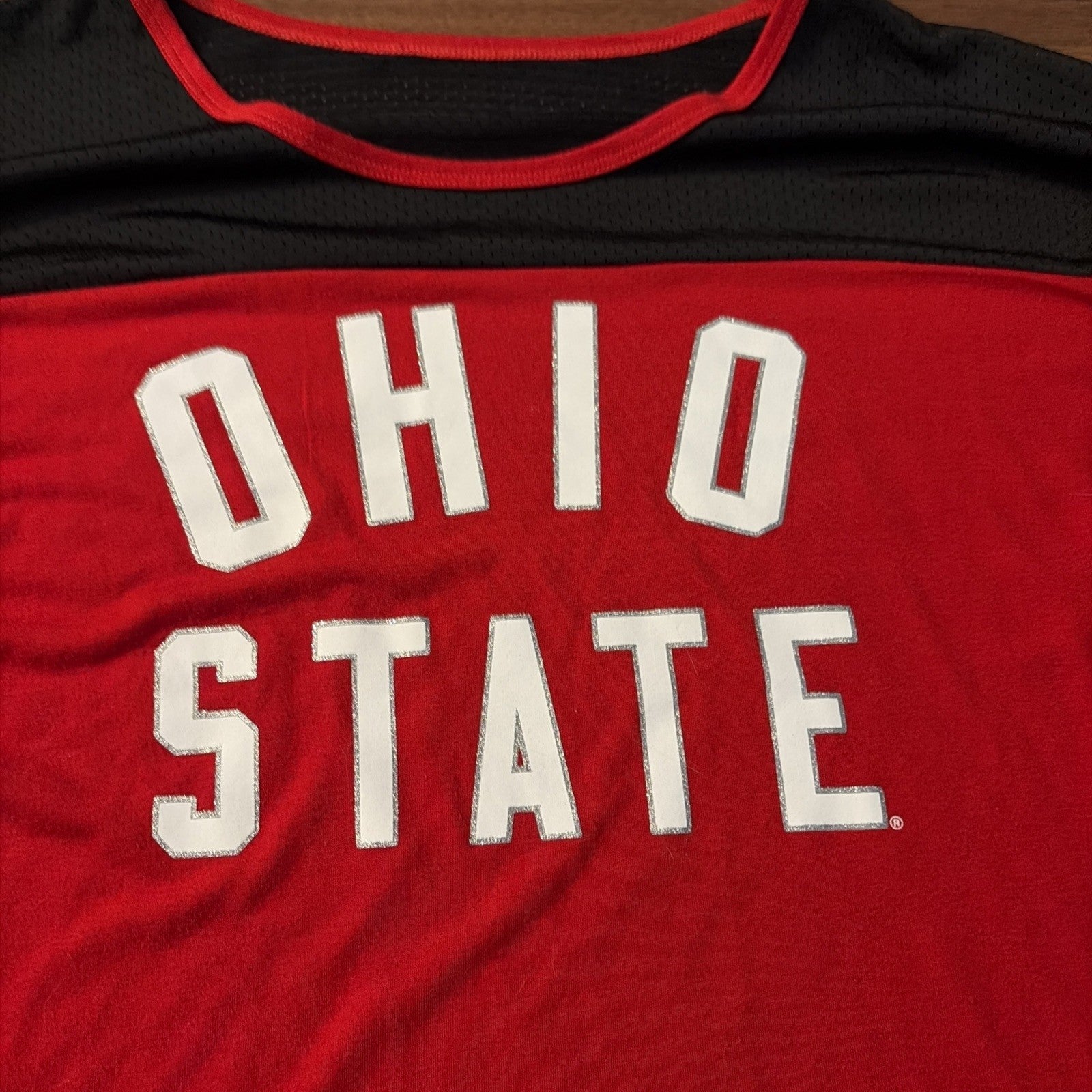 The Ohio State University Buckeyes Three-Quarter Sleeve Mesh Shoulder Shirt