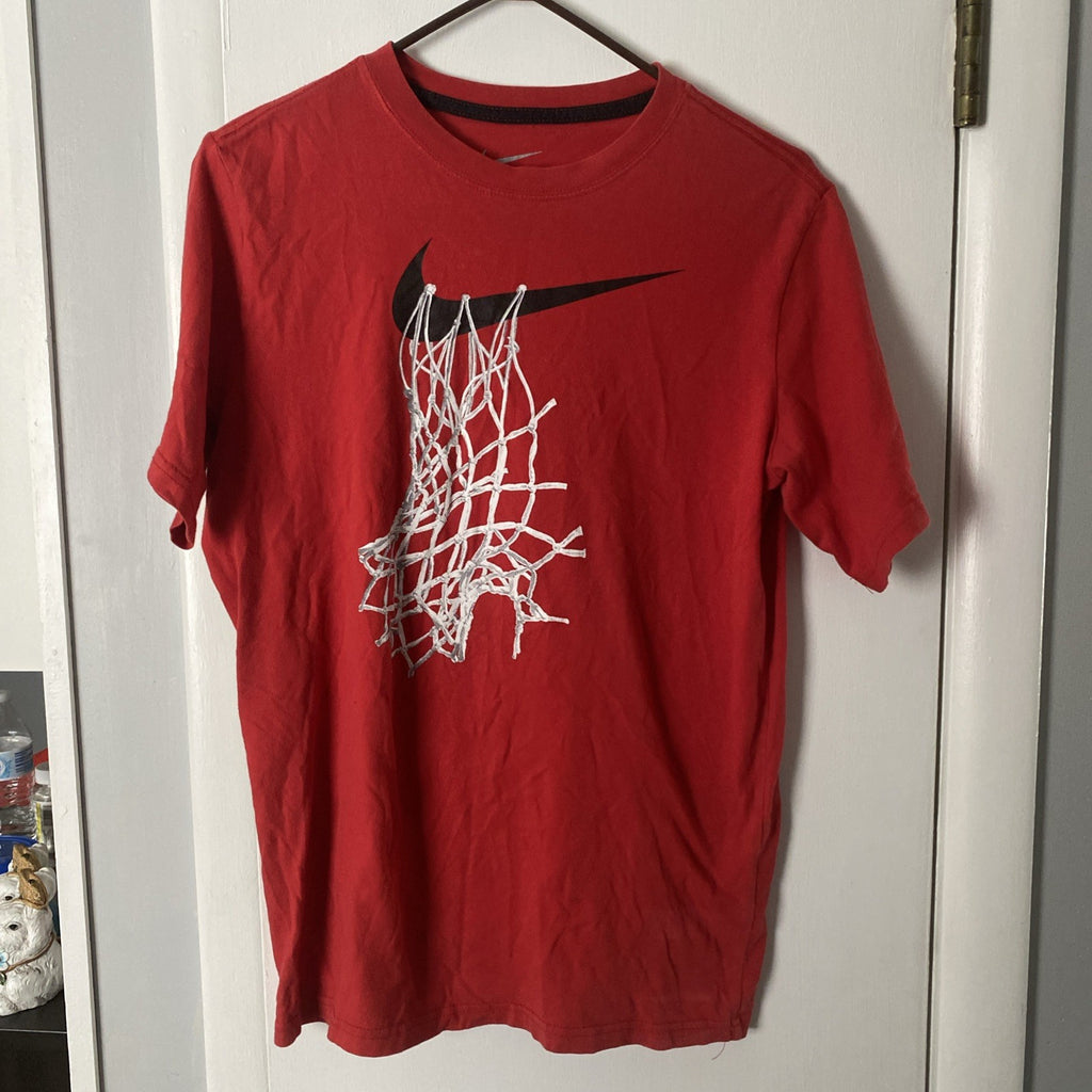 Nike The Swoosh Net Tee Basketball Dri-Fit Crew Neck Red Men Size XL