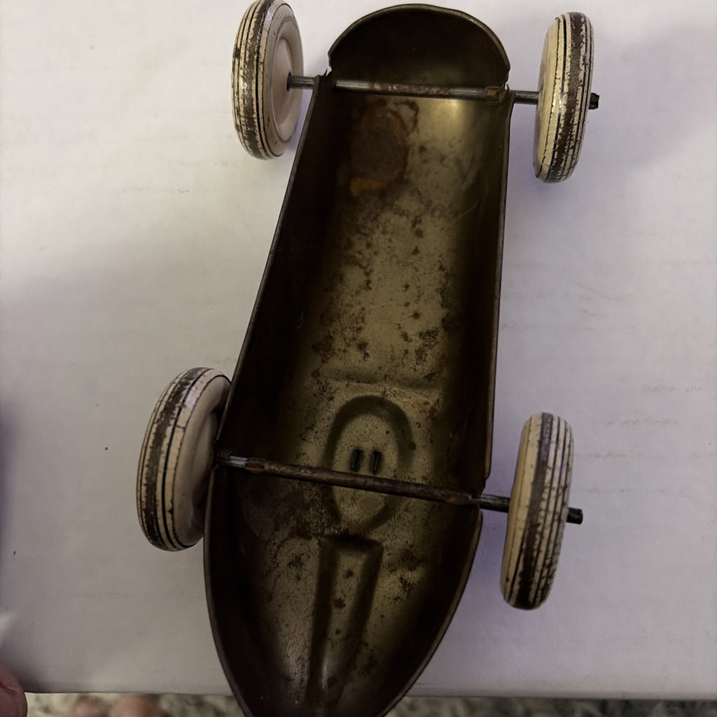 Vintage Lupor Red Yellow Toy Tin Race Car no. 8 No Driver
