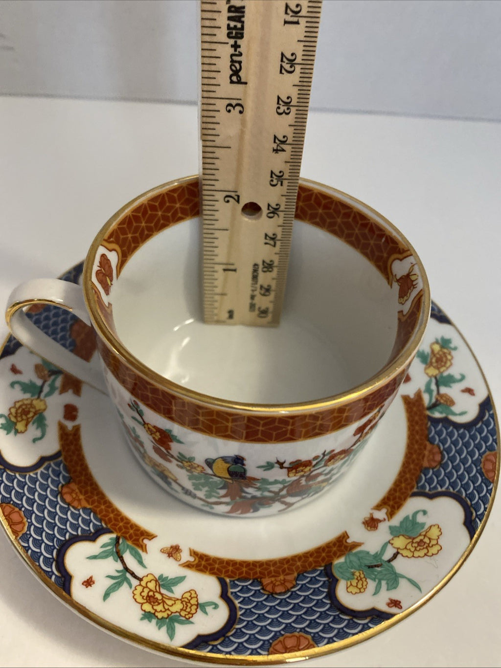 LiLing Imperial Garden flat cup & saucerflowers birds tree