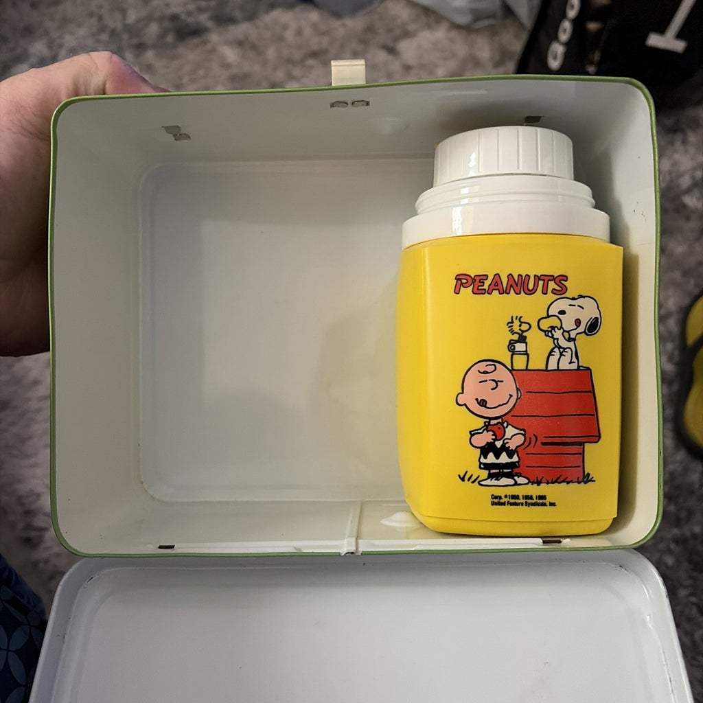 Vintage Peanuts Charlie Brown and Snoopy Metal Yellow Lunchbox & Thermos