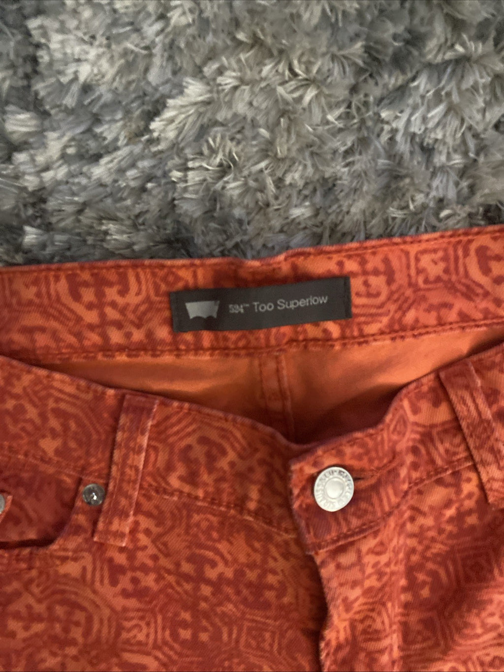 Levi Women’s 524 Two Super Low Jeans 13M 31x32 Orange Pattern