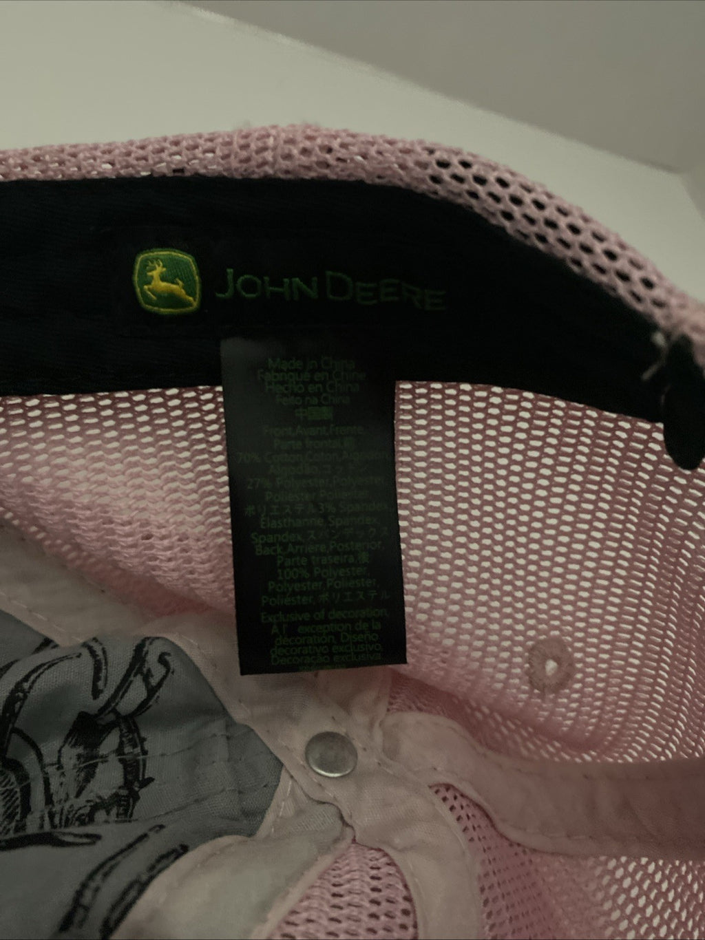John Deere Trucker Gray Pink Distressed Baseball Cap Hat
