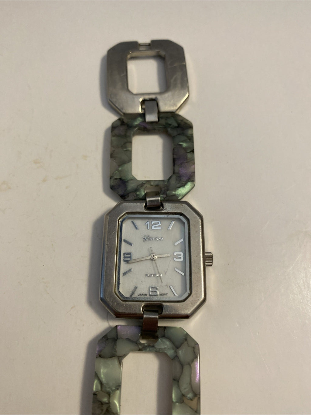 Geneva Platinum Watch Women 28mm Silver Tone Tortoise Band New Battery 7.75"