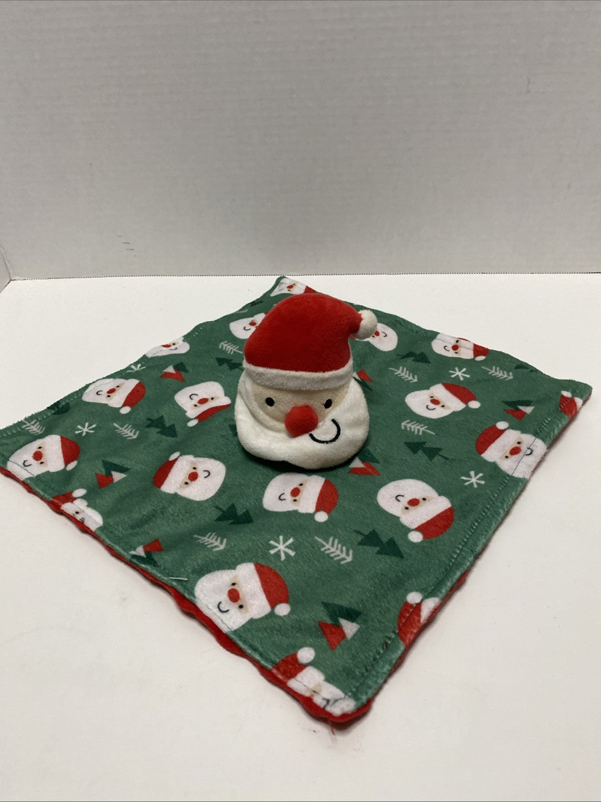 Santa Christmas Red White Trees Blanket Lovey Plush Toy