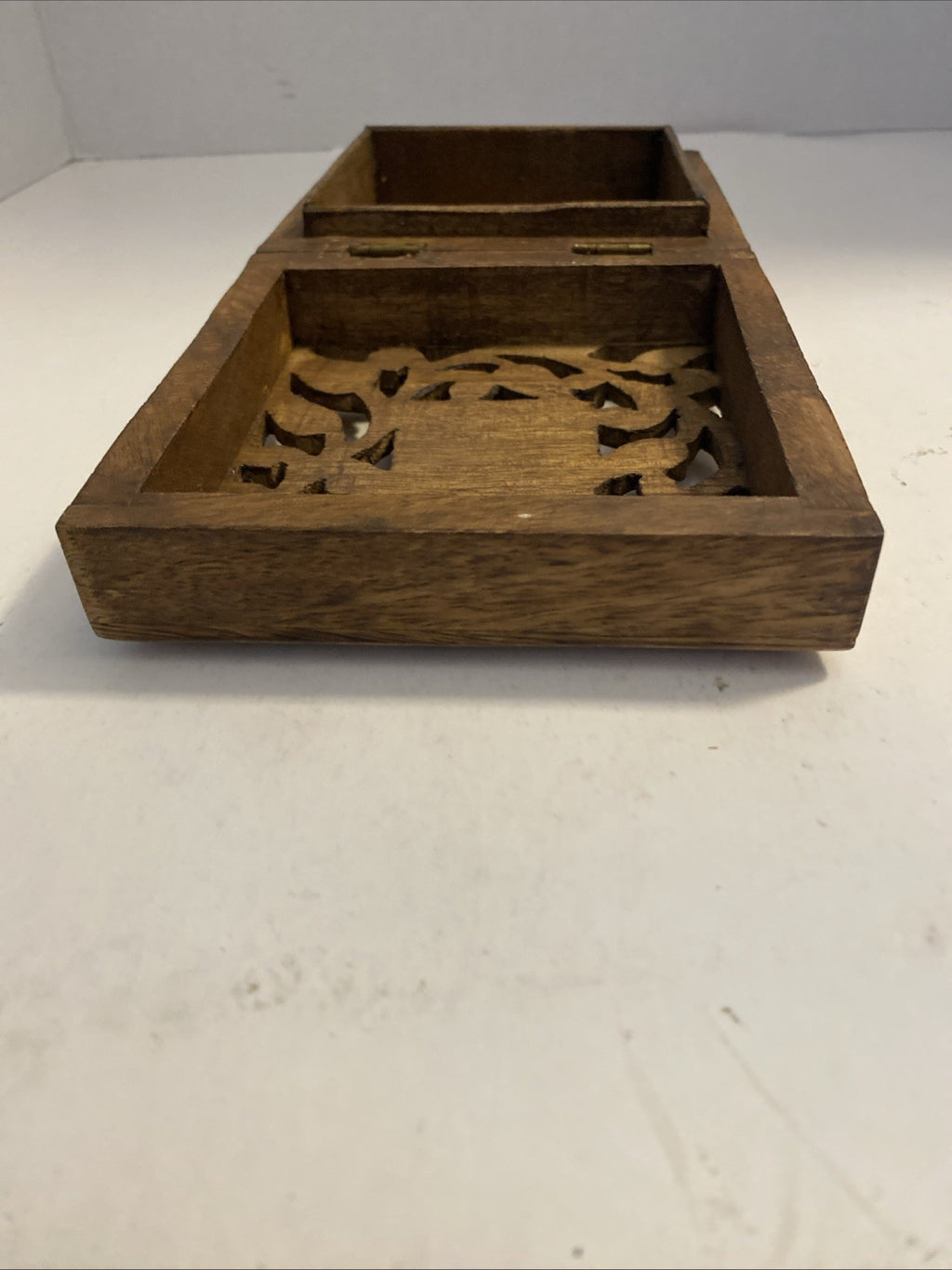 Vintage Hand Crafted Wooden Keepsake Box 5” x 5” x 2.25”