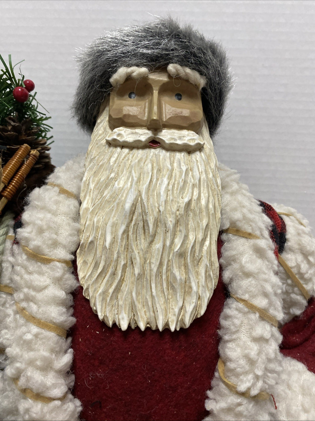 Vintage Old World Santa 19inch W/ Presents and Lantern Woodsy Christmas