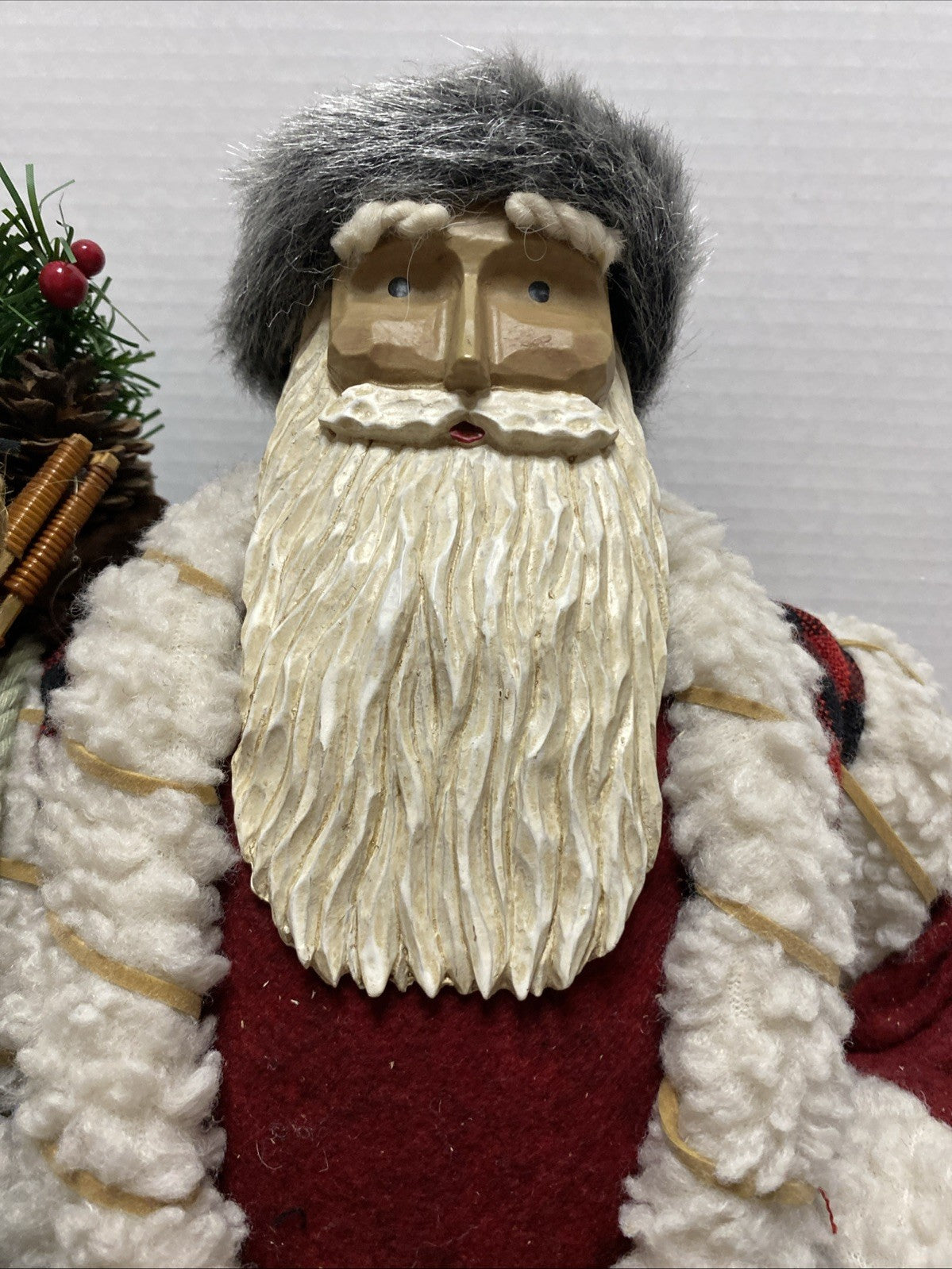 Vintage Old World Santa 19inch W/ Presents and Lantern Woodsy Christmas