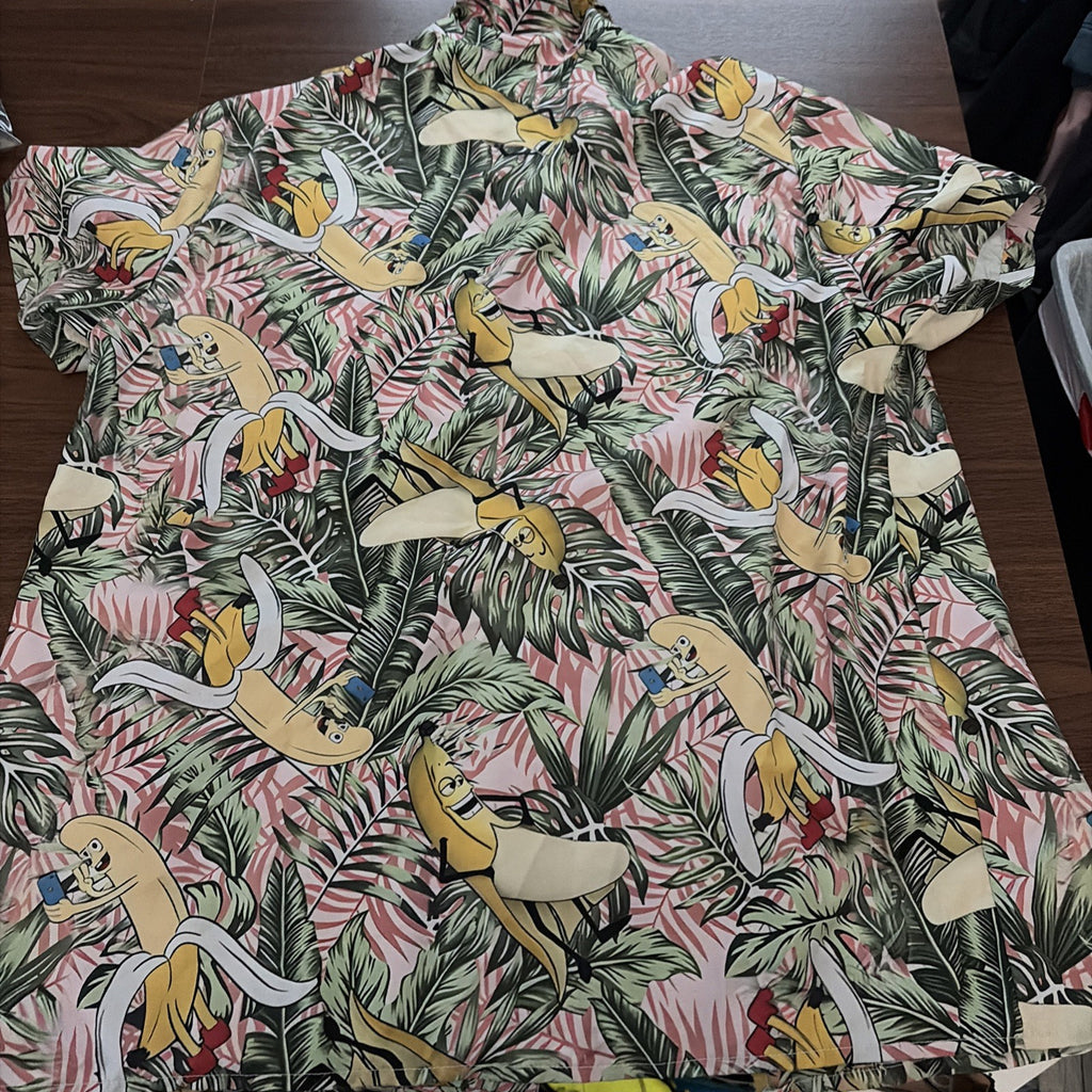 Men’s Extra Large Hawaiian Button-Down Short Sleeve Shirt Happy Banana Print