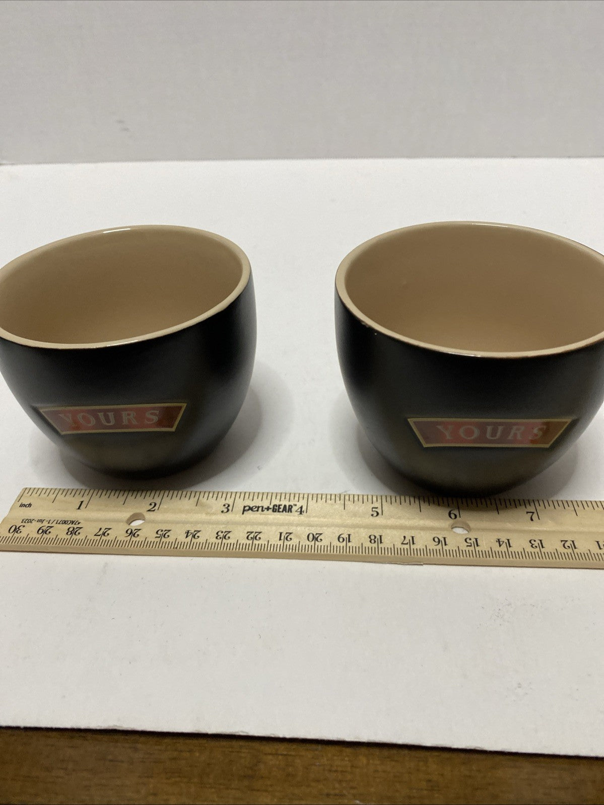 Set Of 2 Small Bailey’s Brown/Gold Tumblers, “Yours And Yours”