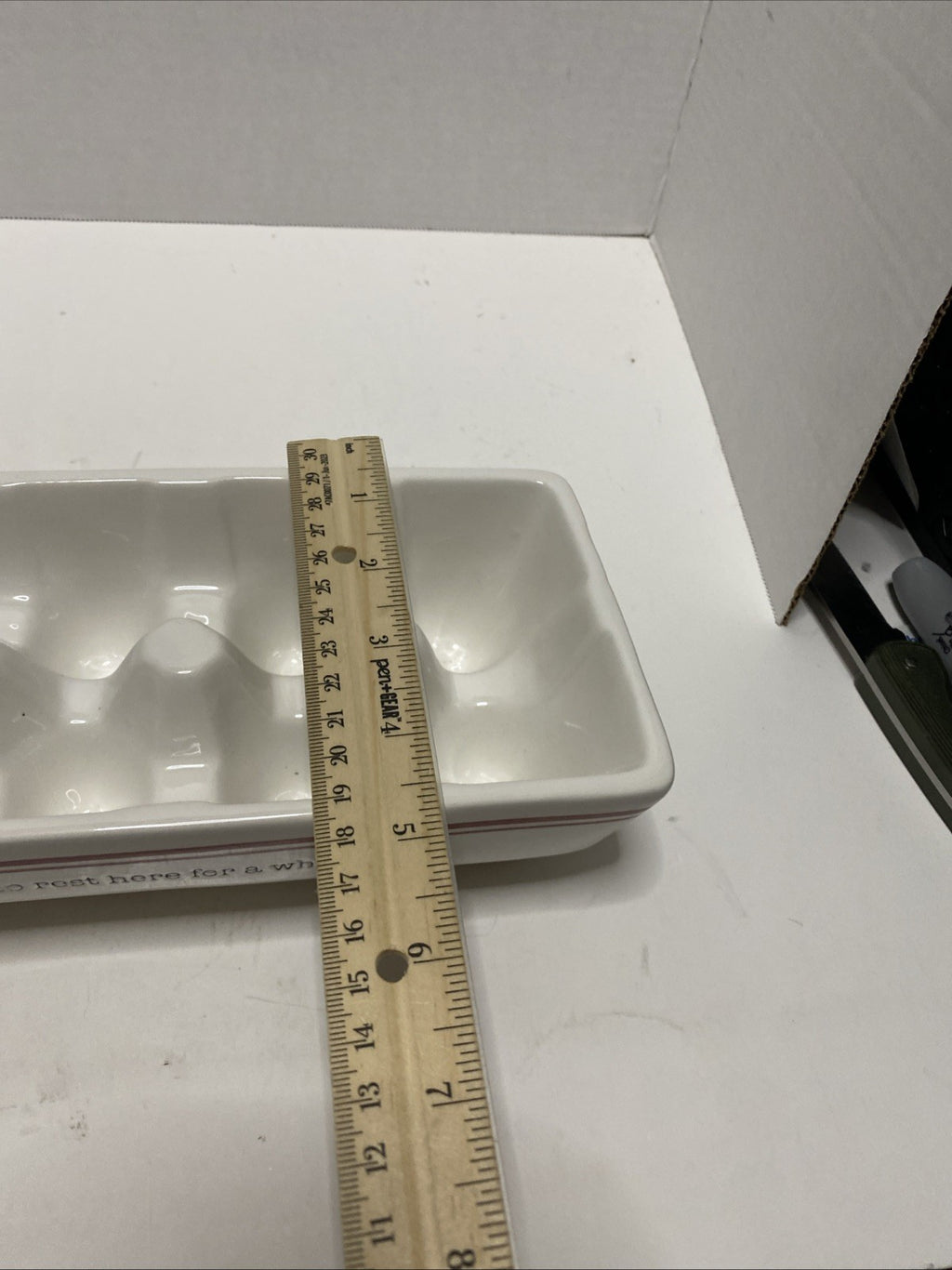White Ceramic Egg Carton; Country Farmhouse Kitchen Decor Rustic Holds 10 Eggs