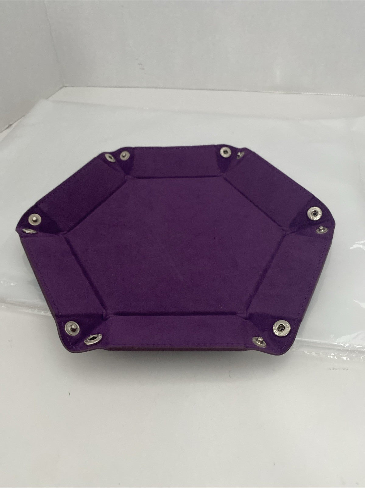 Foldable Dice Tray Box PU Leather Folding Hexagon Coin Square Tray Dice Game