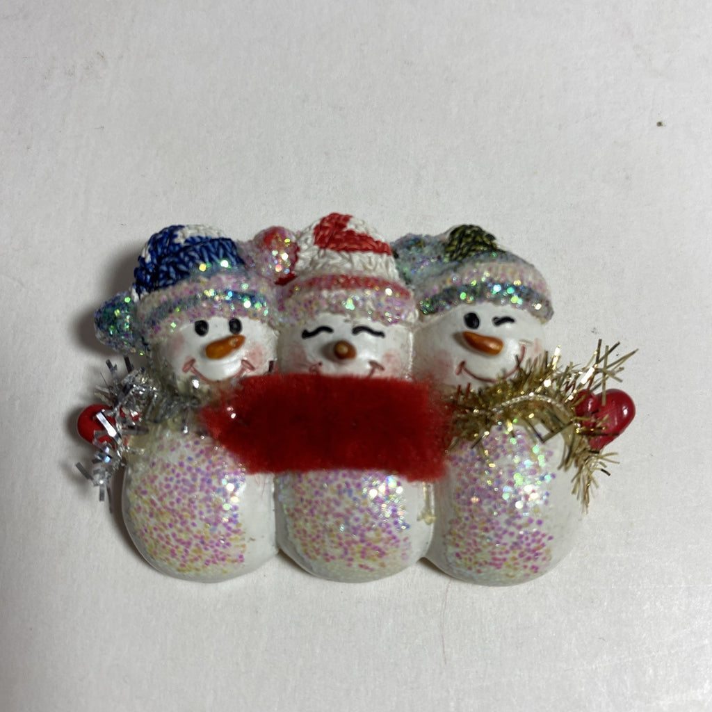 Multicolor Christmas Snowman Trio Lapel Pin Brooch Holiday Festive Primitive