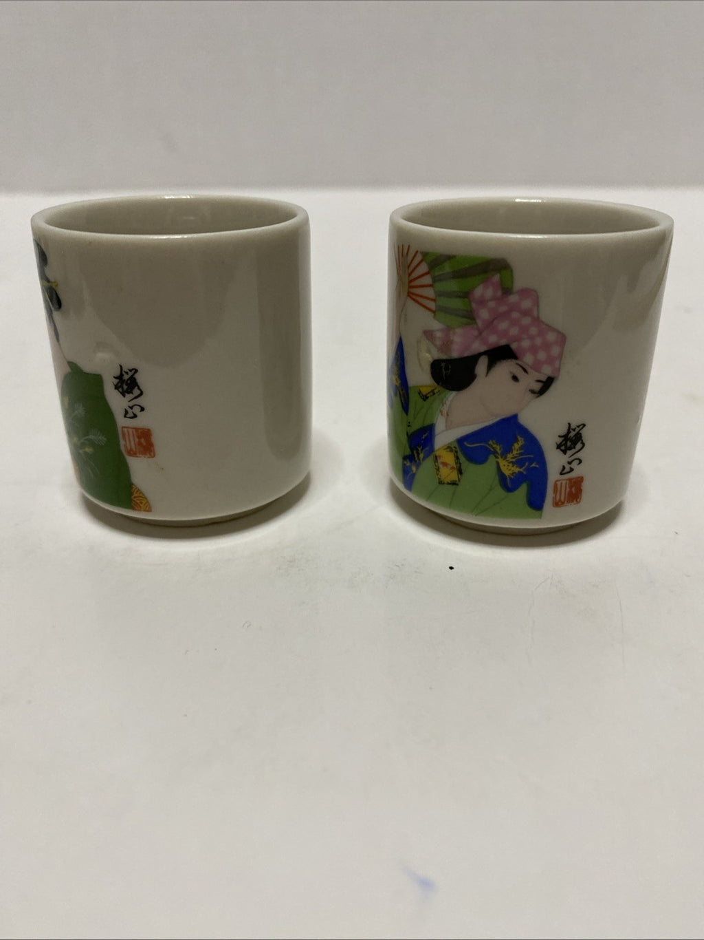 Vintage 2pc  Miho Ochiko Guinomi Japan Porcelain Sake Tea Cups