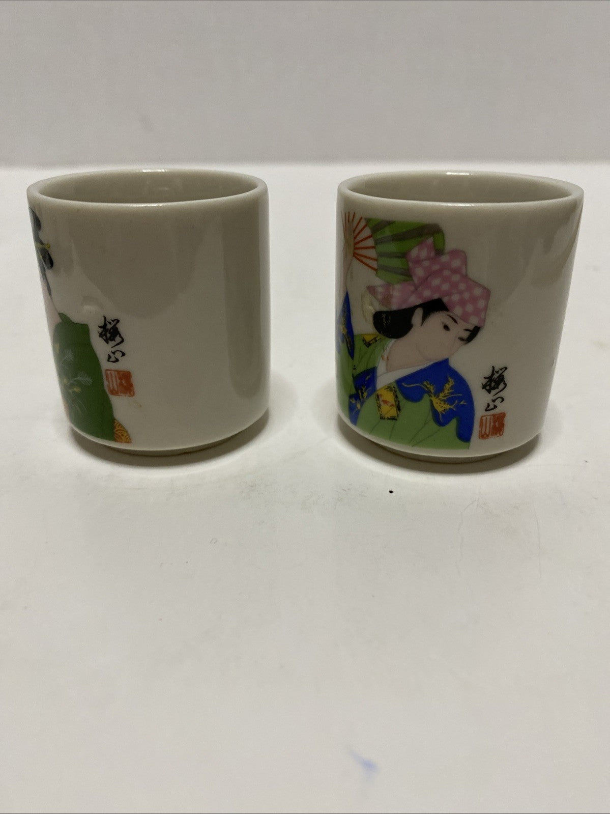 Vintage 2pc  Miho Ochiko Guinomi Japan Porcelain Sake Tea Cups