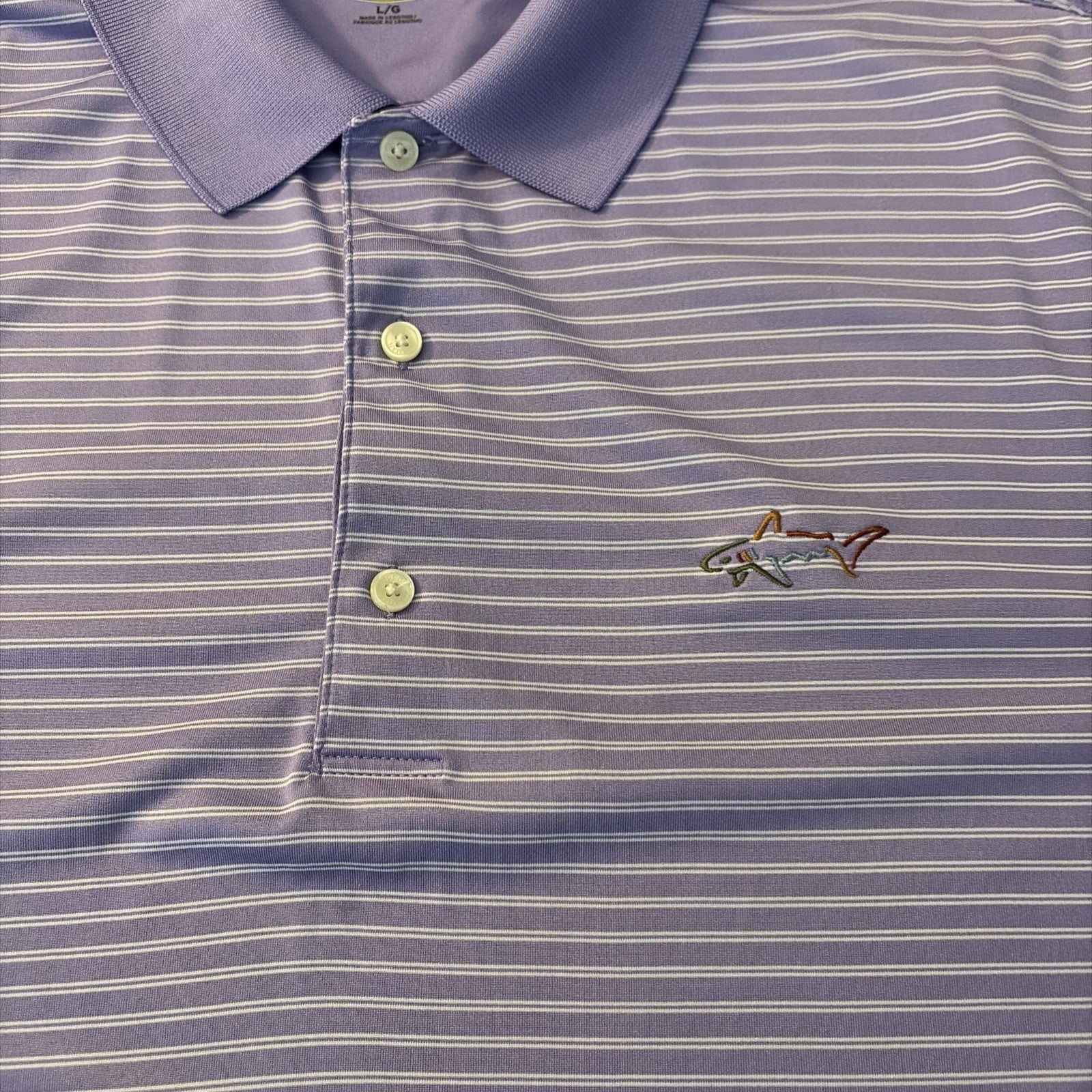 Greg Norman Men's Shirt Play Dry Short Sleeve Golf Purple Striped Size Large