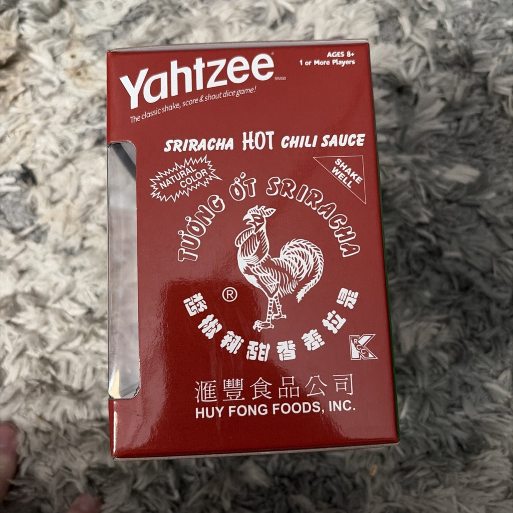 New SRIRACHA YAHTZEE Collectible Sriracha Hot Chili Sauce Bottle Dice Cup & Dice