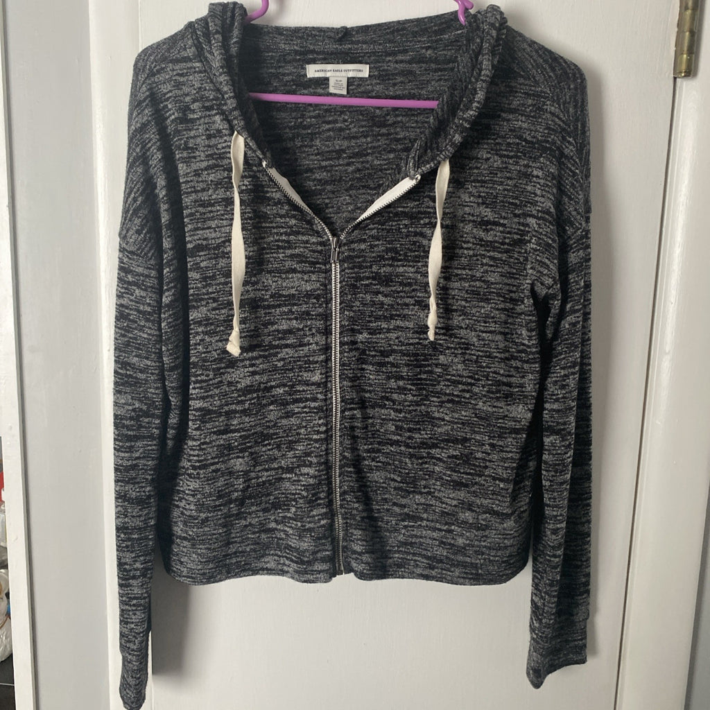 American Eagle Outfitters Hooded Sweatshirt Sz S Heather Black Lightweight Zip