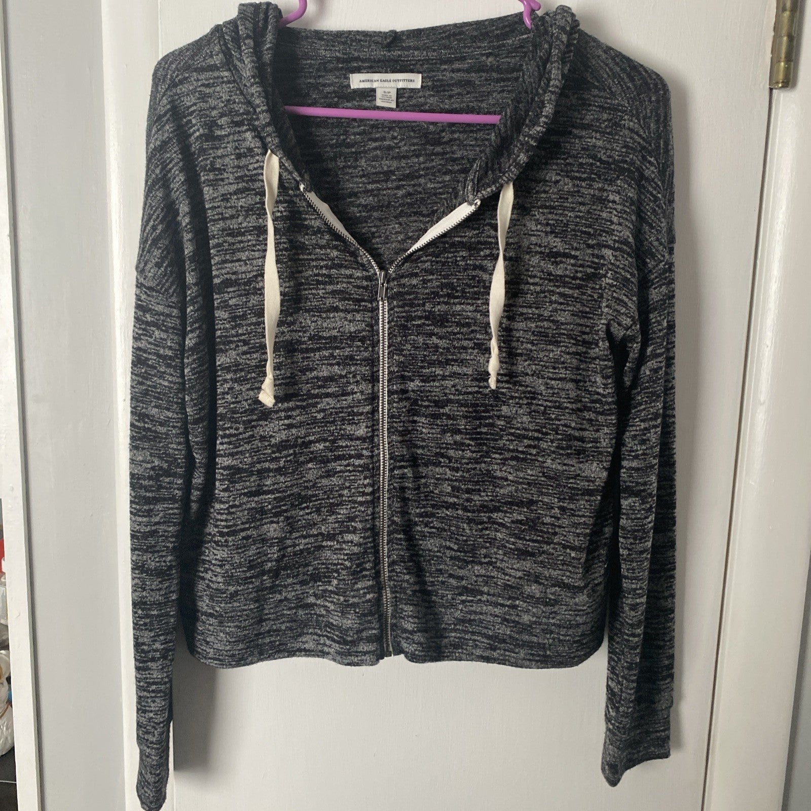 American Eagle Outfitters Hooded Sweatshirt Sz S Heather Black Lightweight Zip
