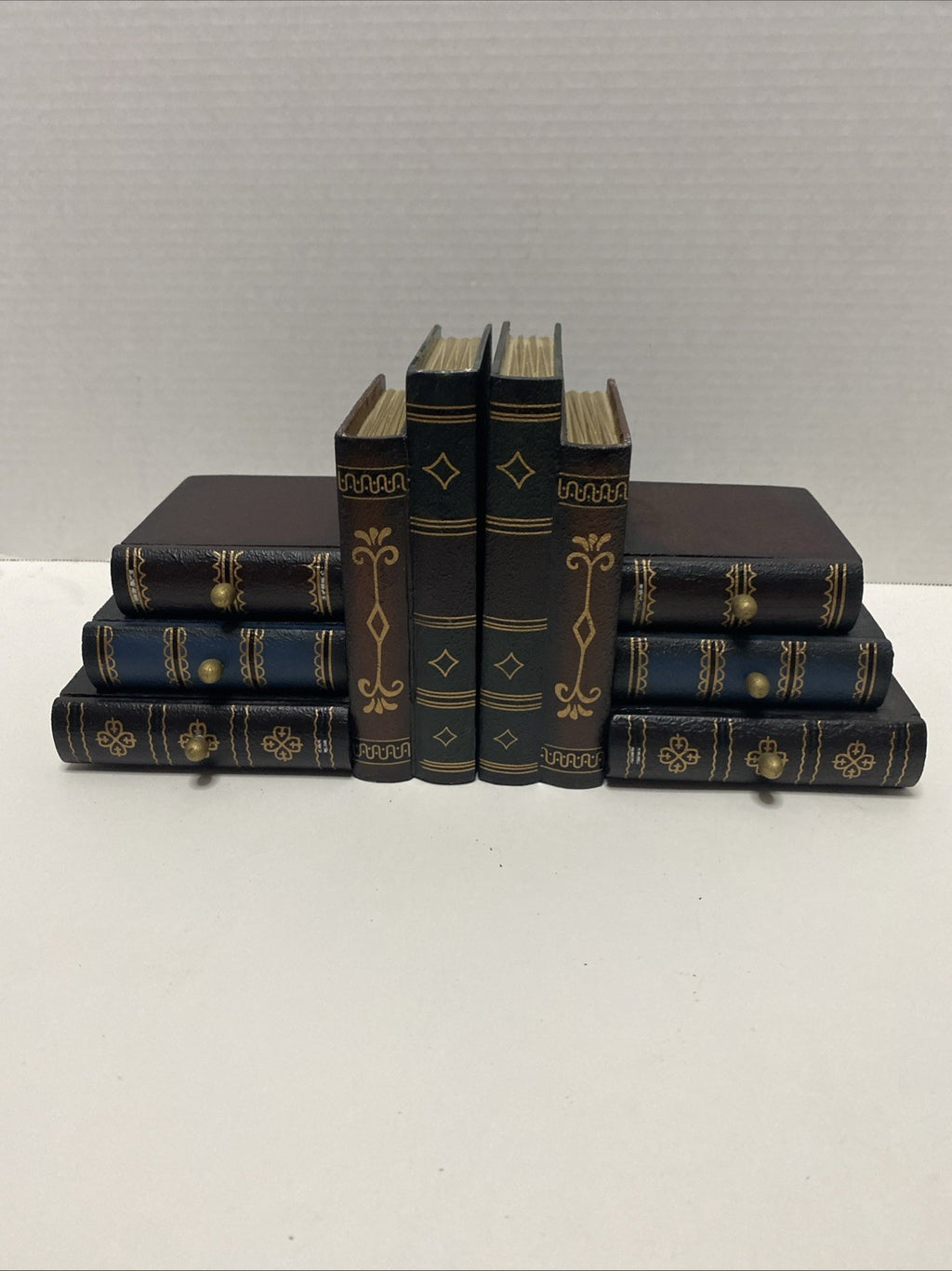 Vintage Home Interiors Wooden Stacked Books Bookend Set With Drawers See Pics