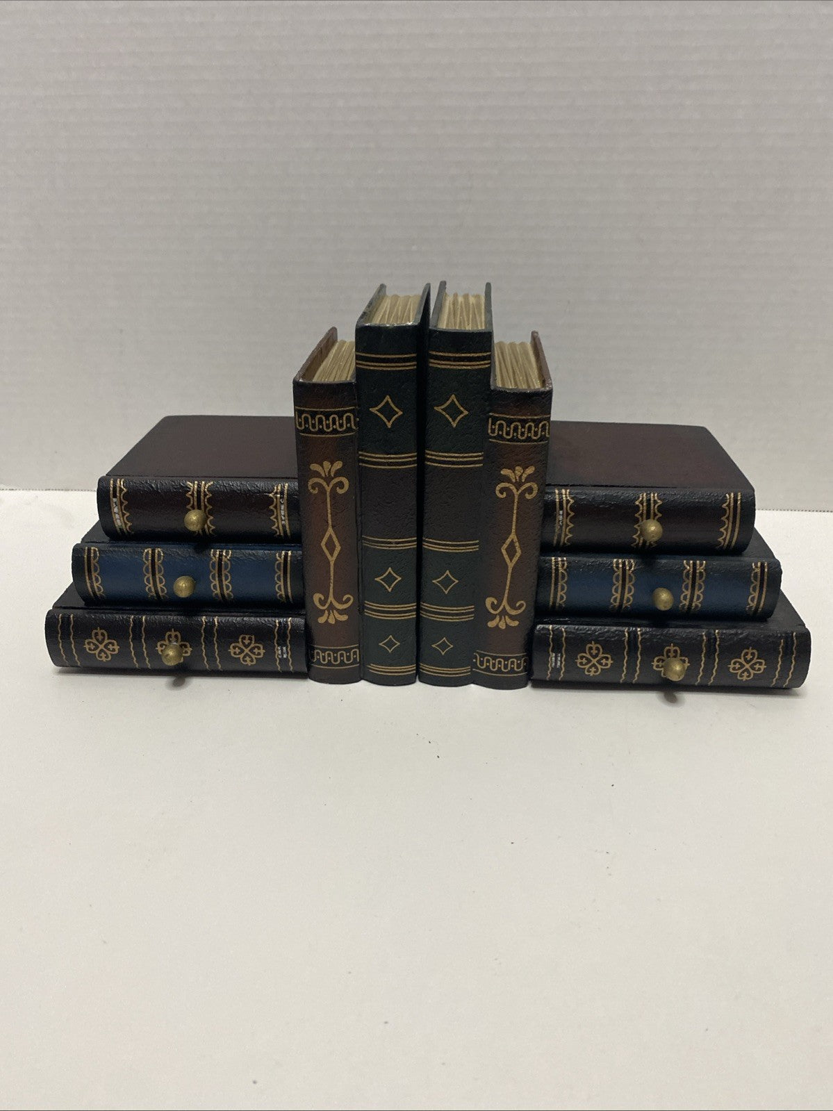 Vintage Home Interiors Wooden Stacked Books Bookend Set With Drawers See Pics
