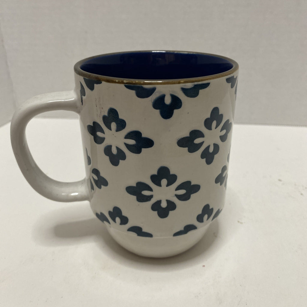 Boston Warehouse Trading Corp Glazed Stoneware  Mug White w/ blue design