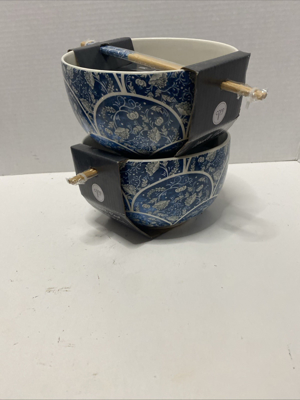 Core Kitchen Ramen Noodle Ceramic Bowl Blue Abstract Design 26oz Set Of 2