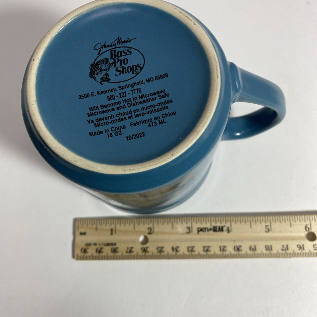 Bass Pro Shops Blue Ceramic Coffee Mug with Jumping Fish Artwork 16oz