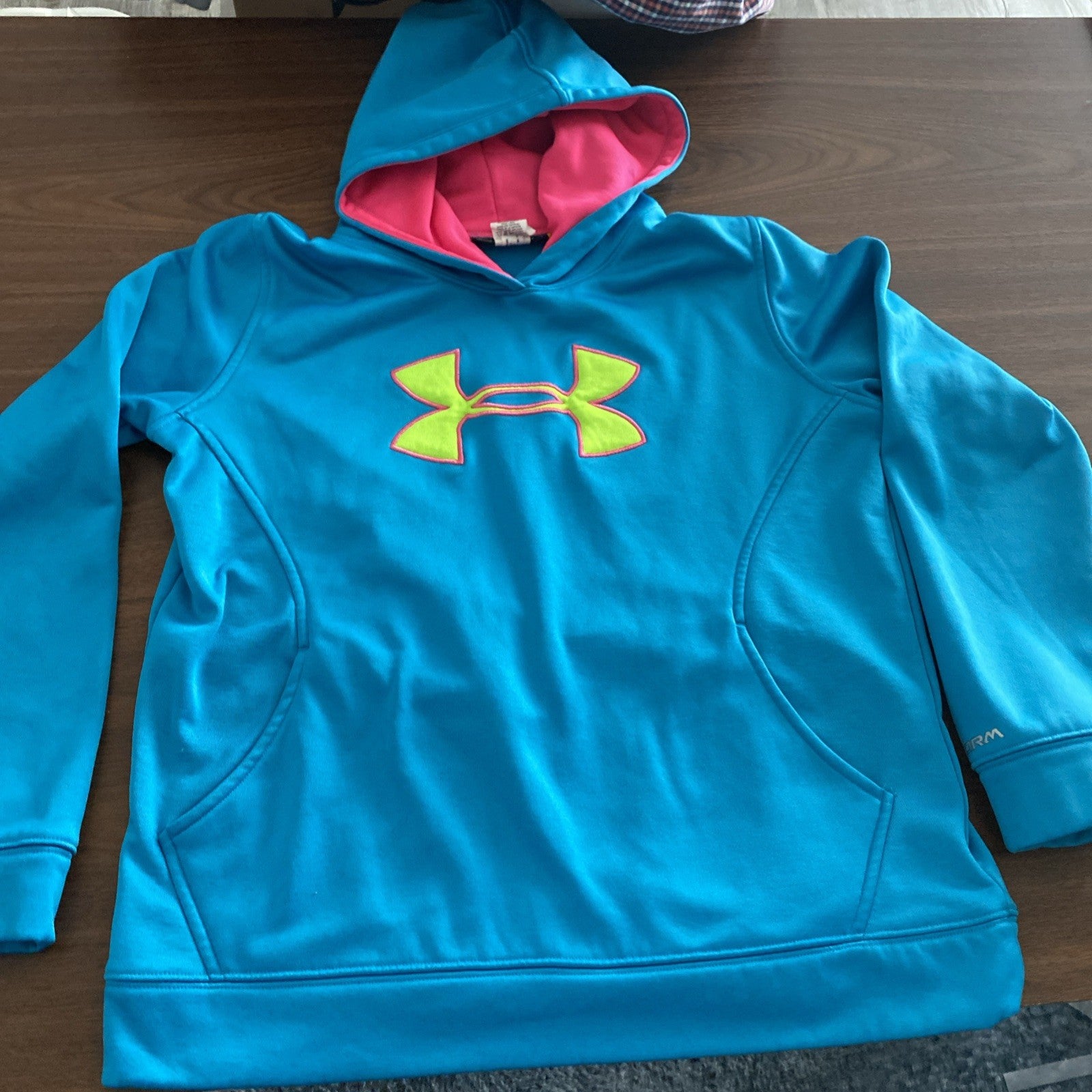 Under Armour YOUTH XL Hoodie Sweatshirt Teal/Pink/Yel Kids, Polyester Girls New