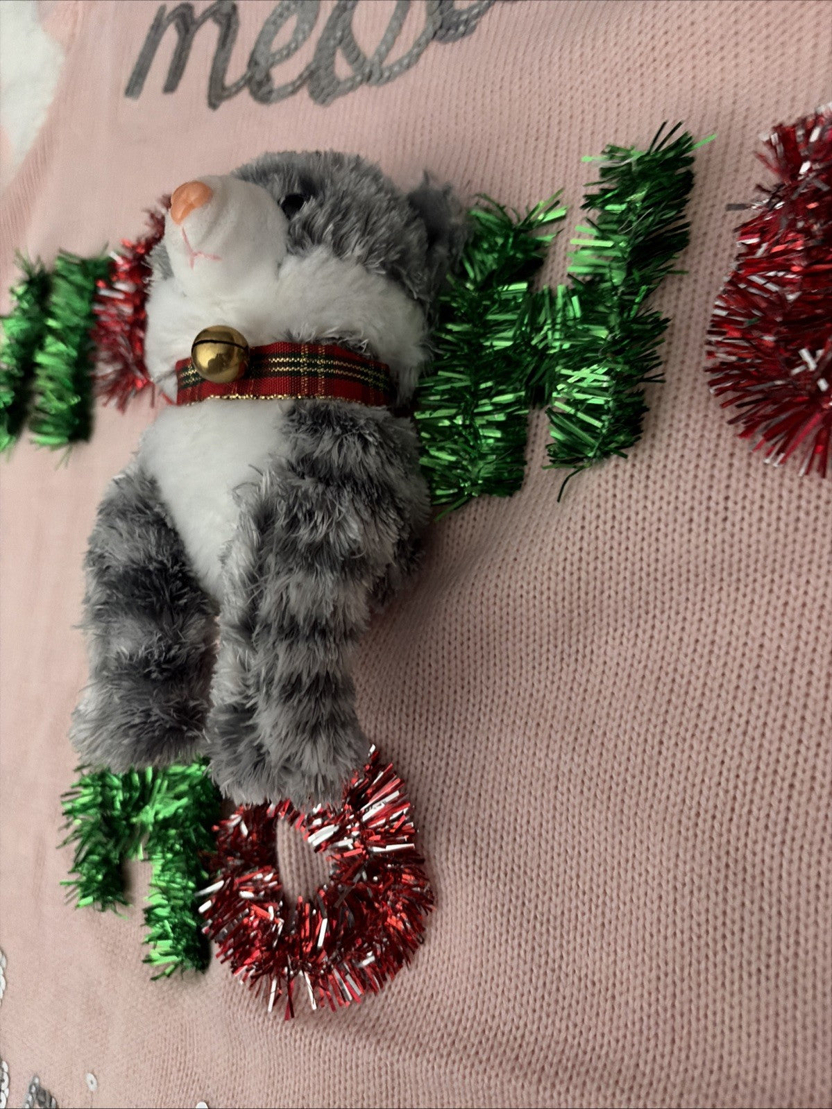 NOBO Ugly Christmas Sweater Pink Plush Cat Ho Ho Ho XL (15-17) NWT Meowy Christm