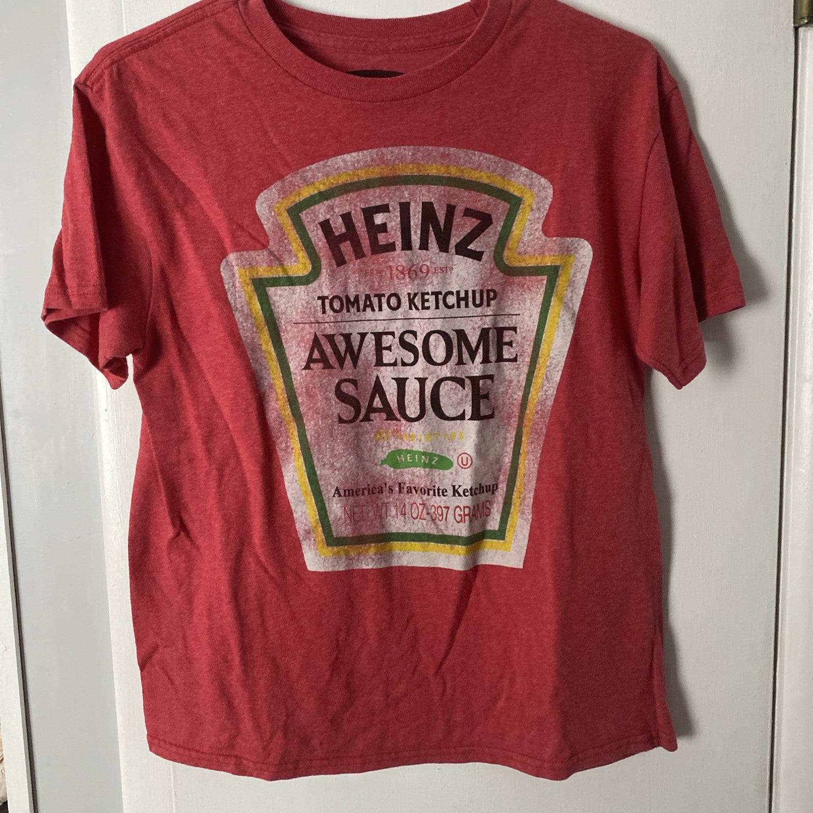 Heinz Tomato Ketchup Vintage Faded Print Red T-Shirt Size 14/16