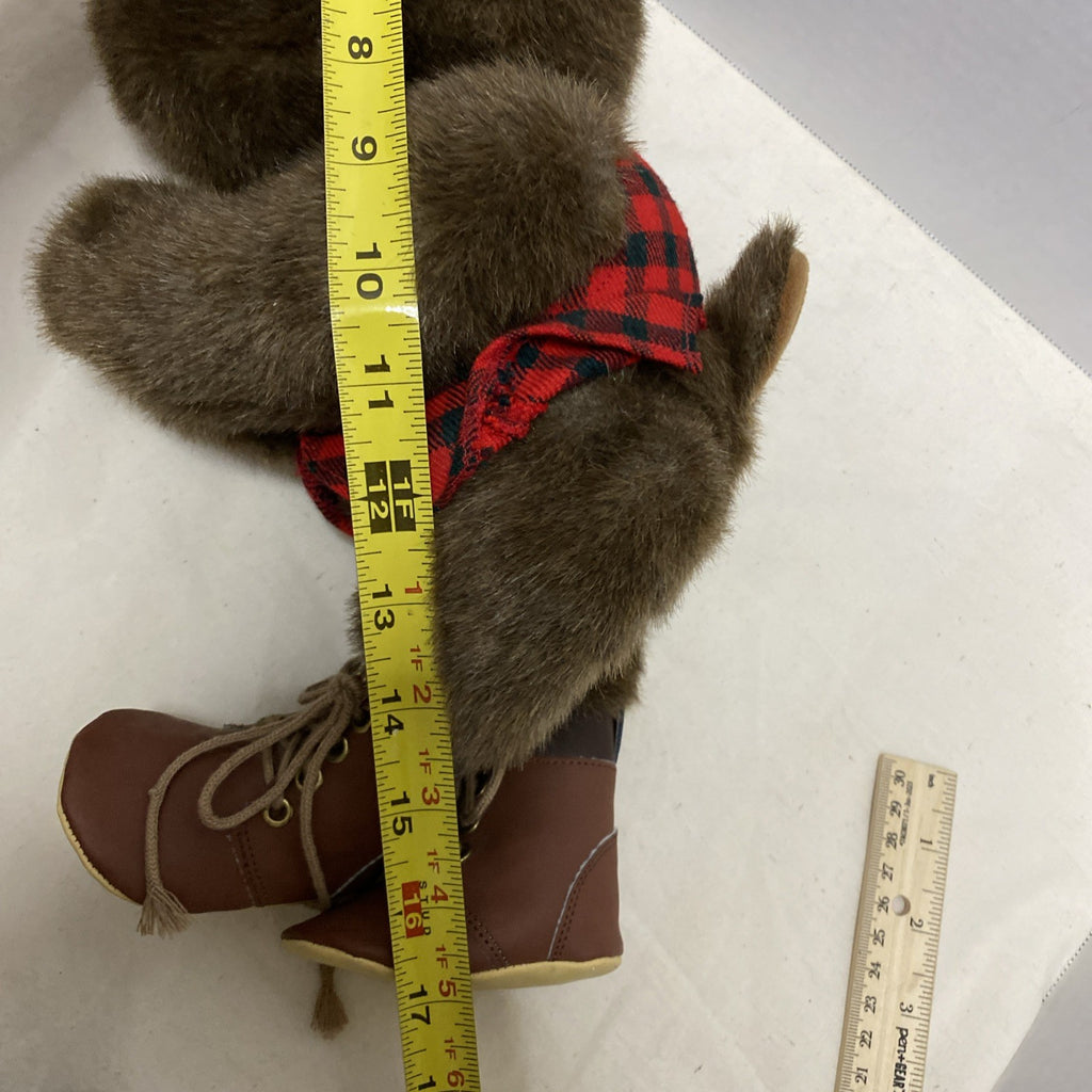 Hallmark Lumberjack Moose Stuffed Animal Plaid Vest Boots Winter Plush VTG 14"