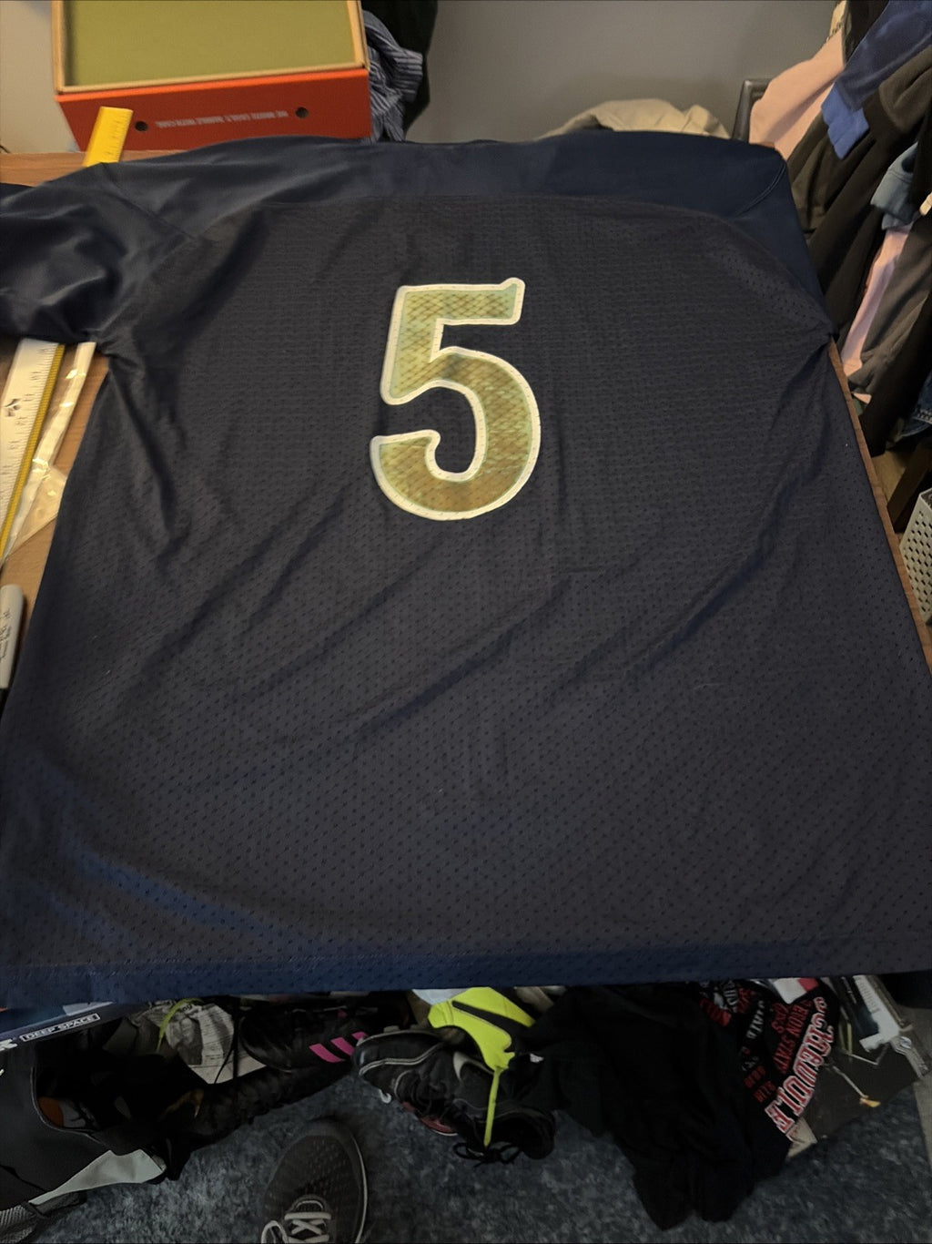 Adidas Notre Dame Irsih #5 Football Jersey Adult Size 2XL Navy Gold Breathable
