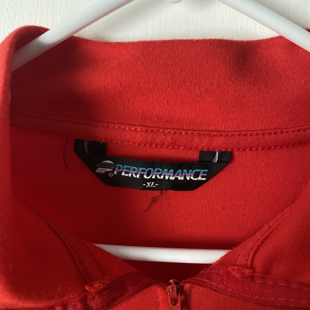 Performance men’s extra large long sleeve red 1/4 zip pullover three back pocket