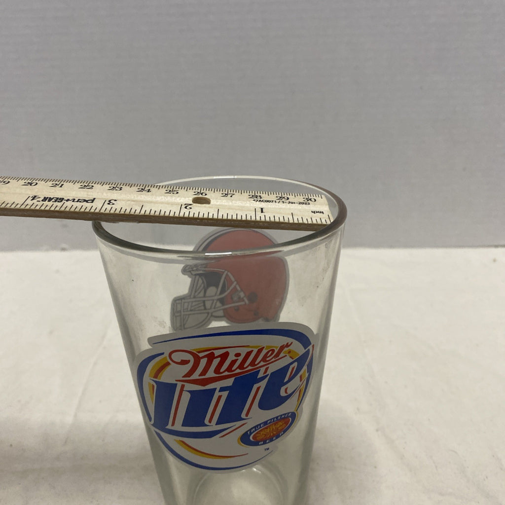 MILLER LITE 16 OZS, PINT BEER GLASS 6" TALL HEAVY DUTY GLASS Cleveland Browns