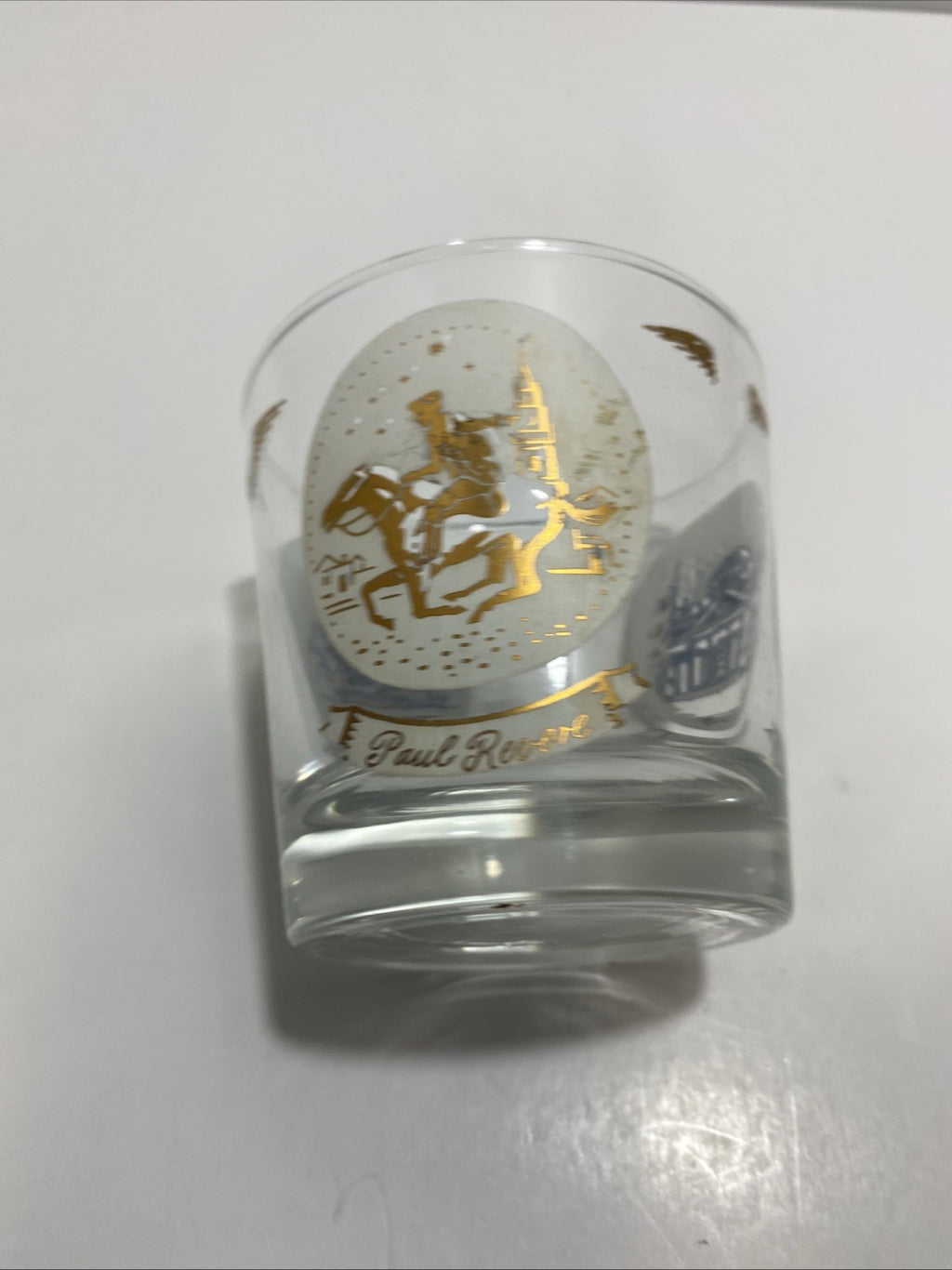 Paul Revere, OldIronsides, Bar or Old Fashion Glass Vintage Libbey, 3.5"H