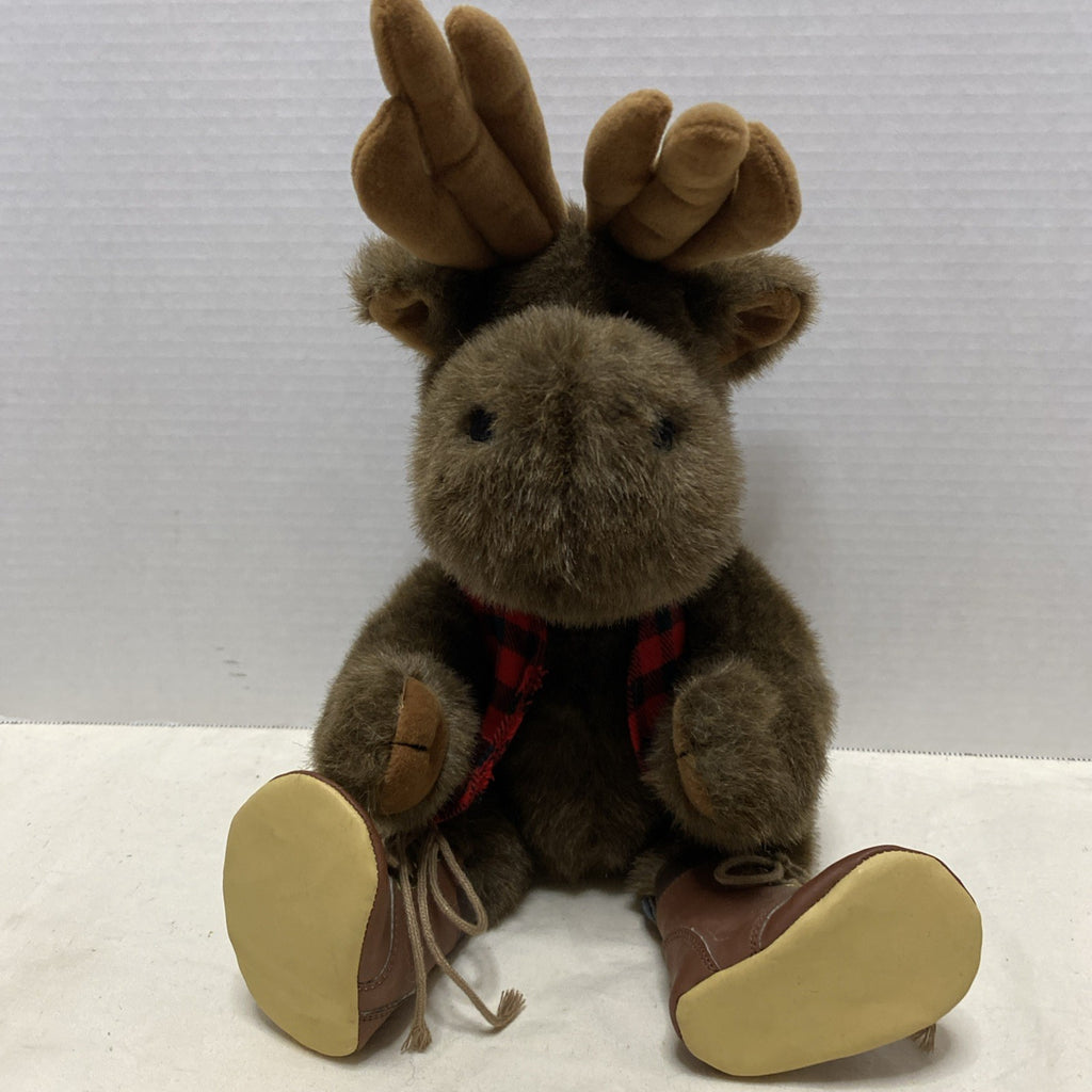 Hallmark Lumberjack Moose Stuffed Animal Plaid Vest Boots Winter Plush VTG 14"