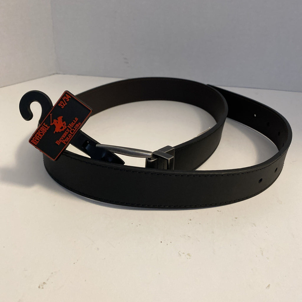 Beverly Hills Polo Club Bonded Leather Mens Belt Black 32/34 Square Buckle New