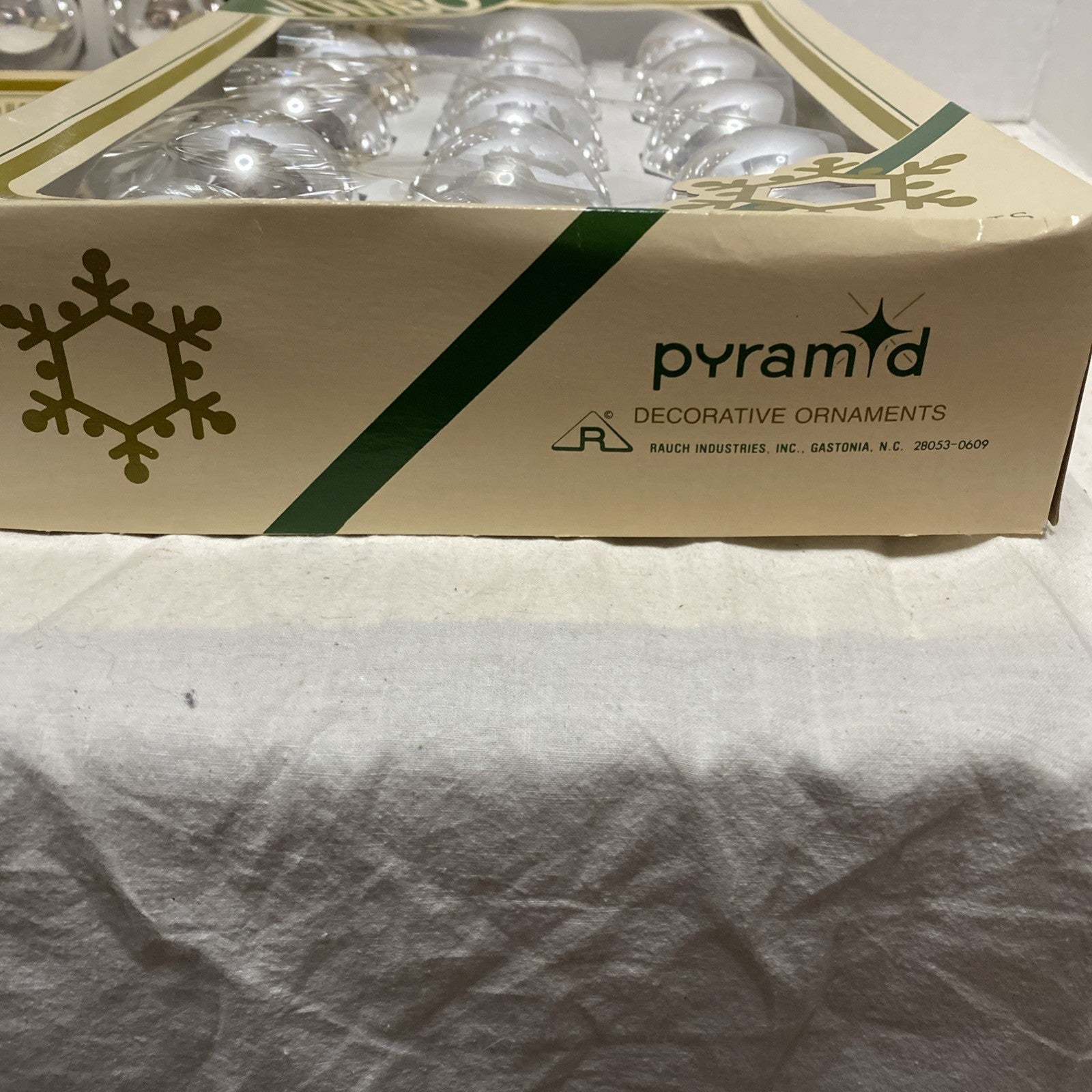 15 Vintage Pyramid RAUCH Silver Christmas Ornaments 2" Glass USA