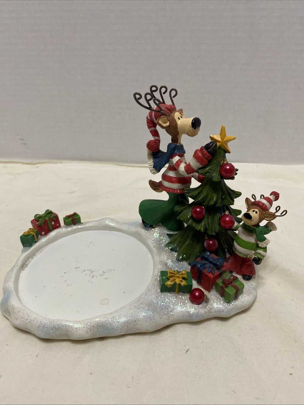 Yankee Large Jar Candle Holder Reindeer Trimming the Xmas Tree 2011 Collectible