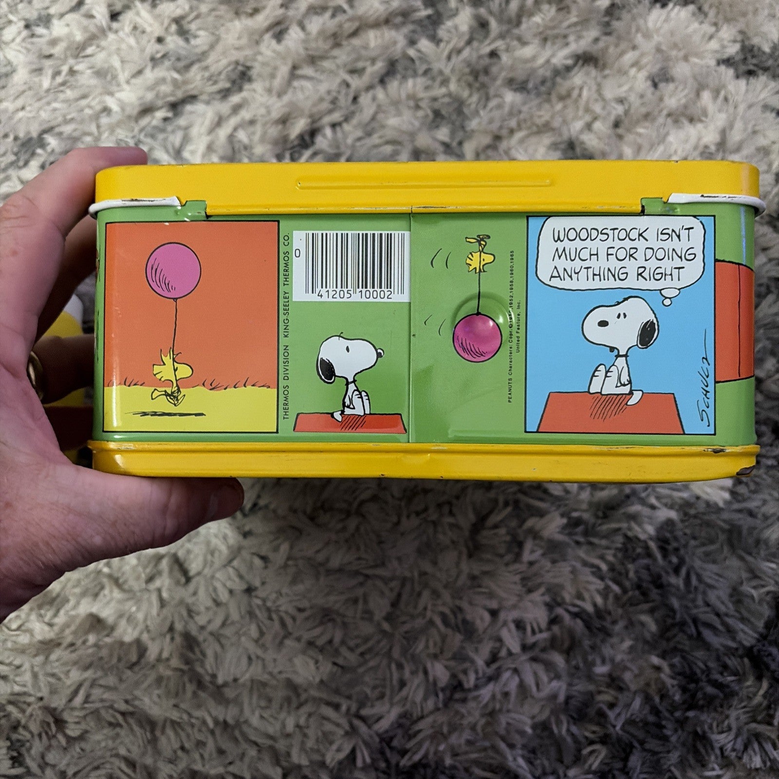 Vintage Peanuts Charlie Brown and Snoopy Metal Yellow Lunchbox & Thermos