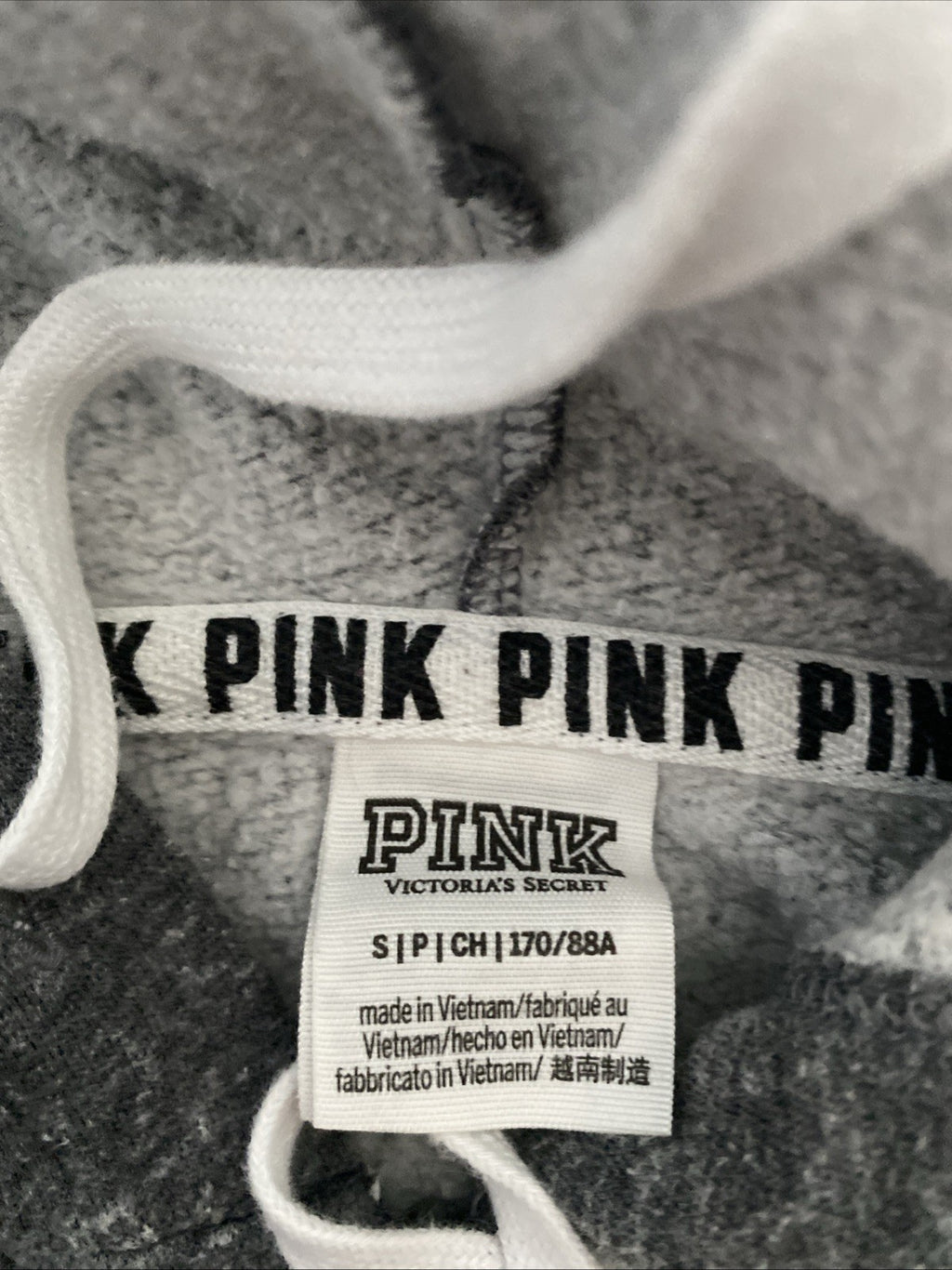 PINK Women Sweatshirt Small Gray Hoodie Logo Spellout Full Zip