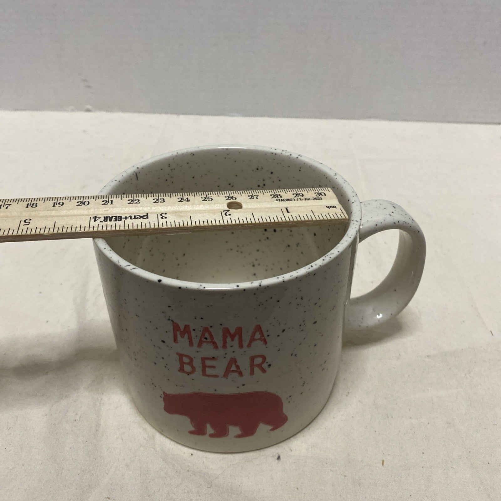 Coffee Cup Mug Mama Bear Mother Mama  Pink Speckled Beige