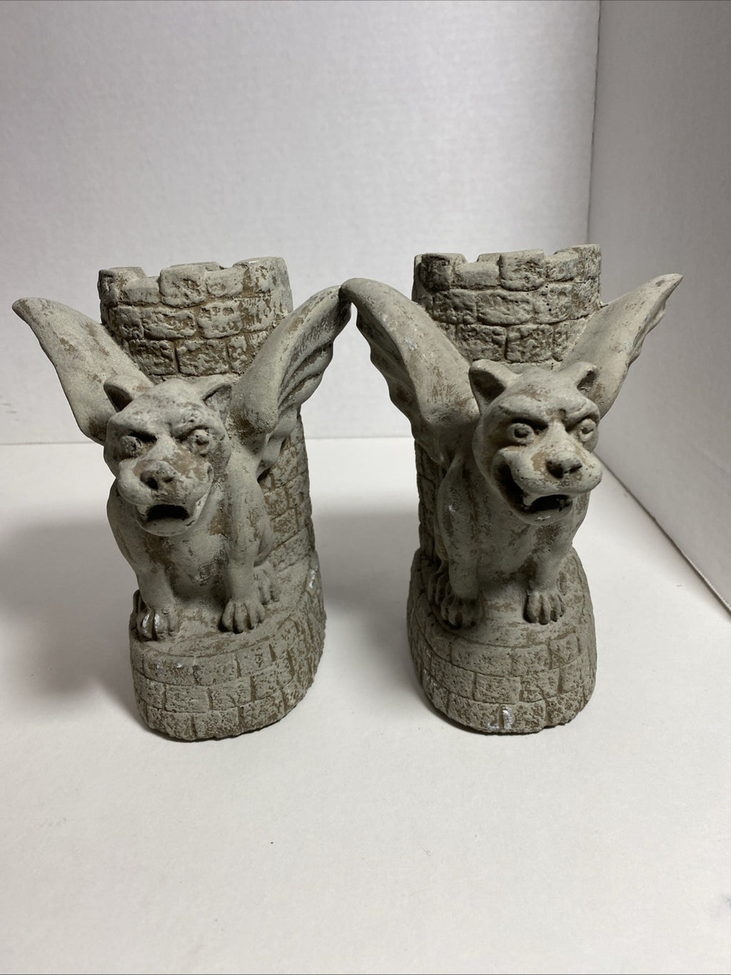 Gargoyle Concrete Stone Heavy Bookends, Castle Guardian Dragons Medieval 